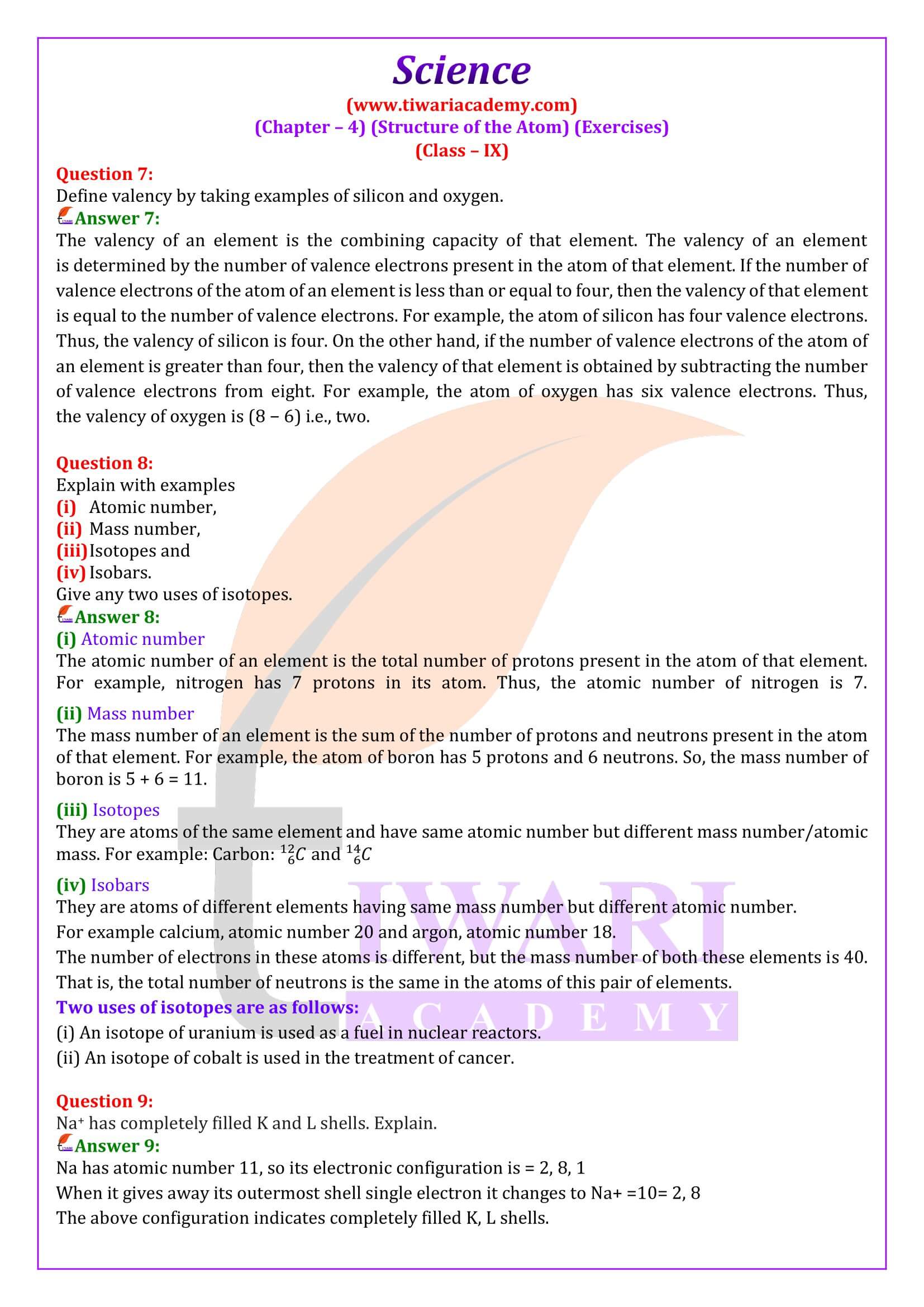 NCERT Solutions for Class 9 Science Chapter 4 Exercises