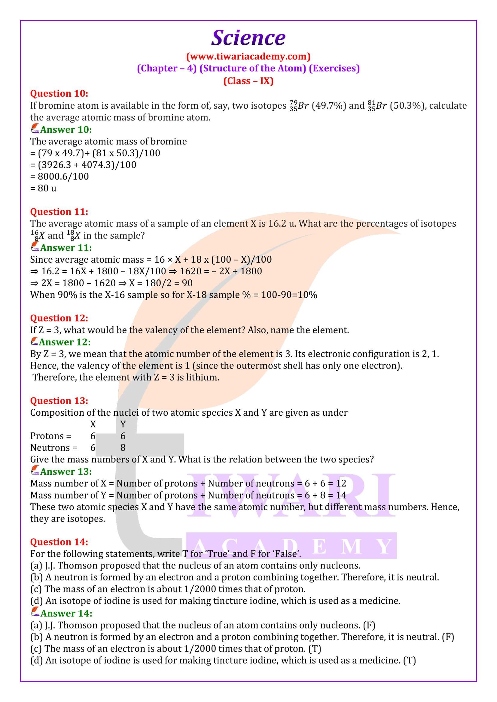 NCERT Solutions for Class 9 Science Chapter 4 Question Answers