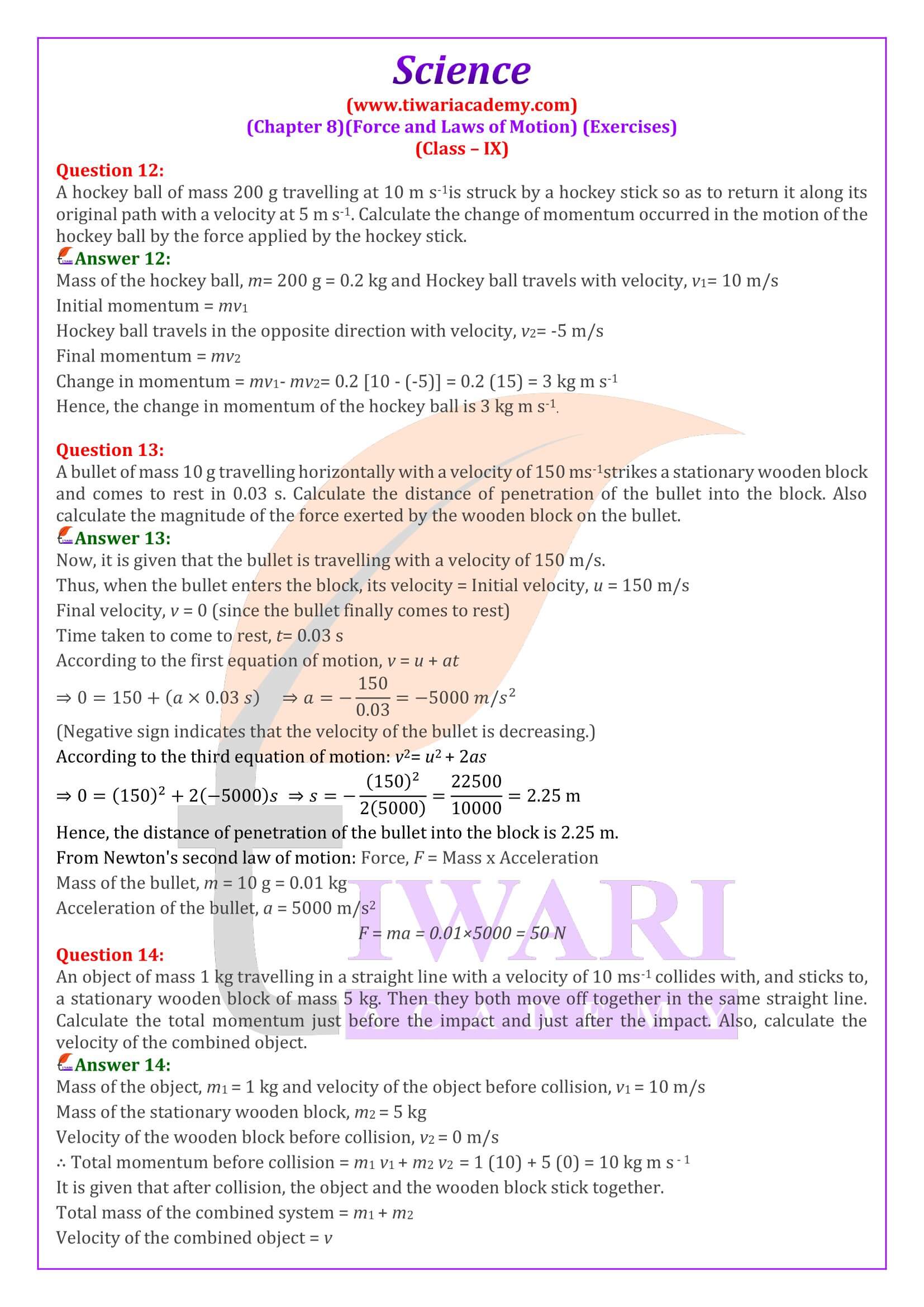 NCERT Solutions for Class 9 Science Chapter 8 Question Answers