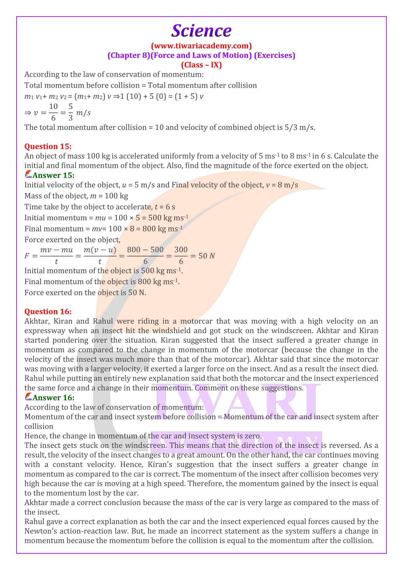 NCERT Solutions for Class 9 Science Chapter 8 in English Medium
