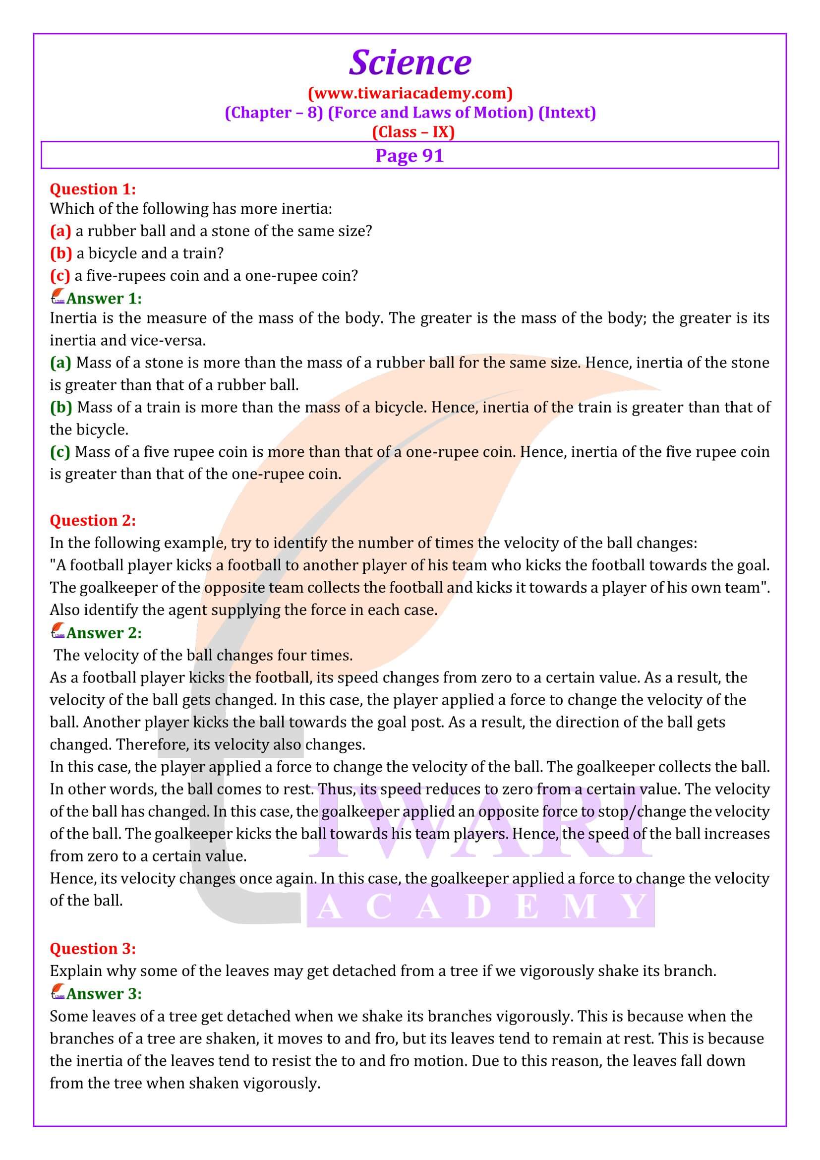 NCERT Solutions for Class 9 Science Chapter 8 Intext Questions
