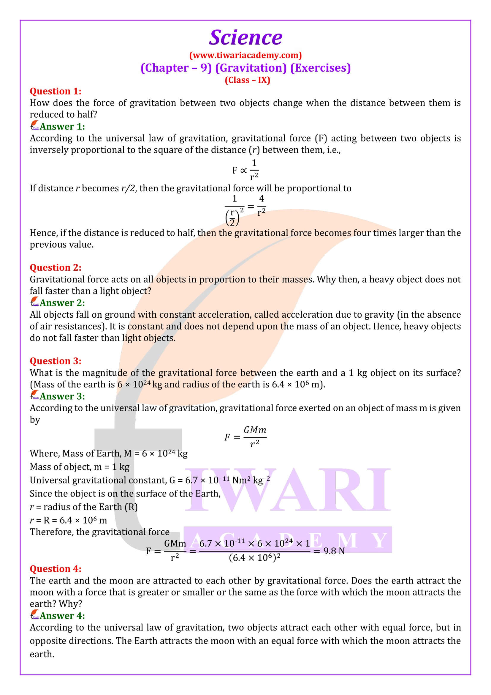 Class 9 Science Chapter 9 Gravitation