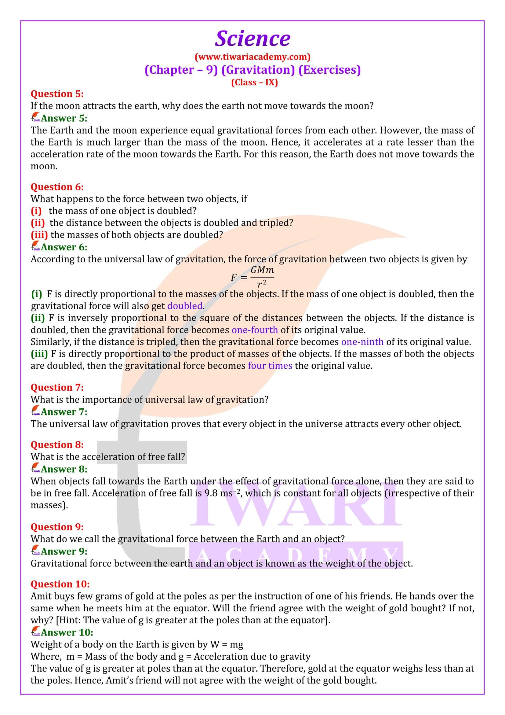 NCERT Solutions for Class 9 Science Chapter 9