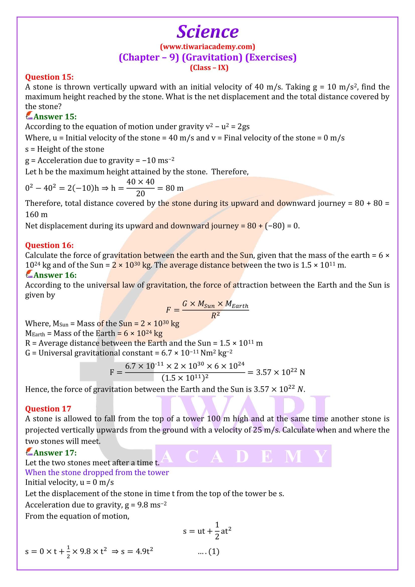 NCERT Solutions for Class 9 Science Chapter 9 Question Answers