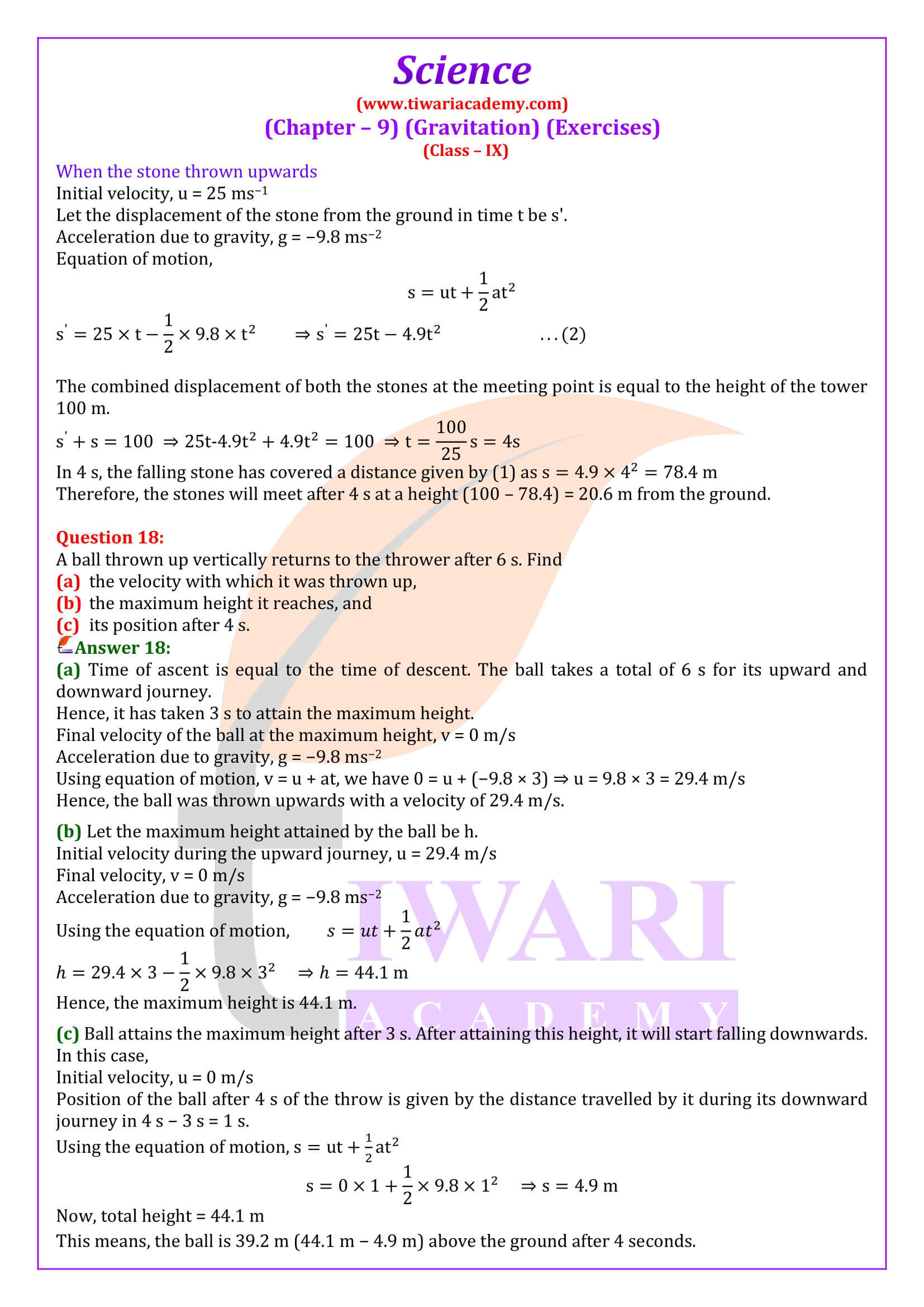 NCERT Solutions for Class 9 Science Chapter 9 in English Medium