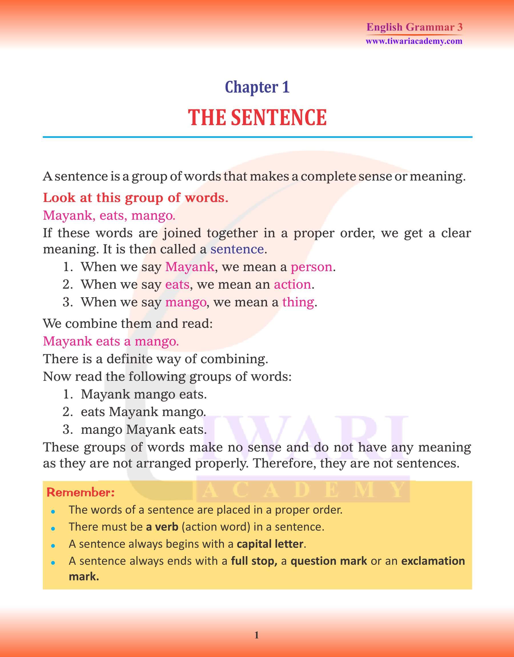 Class 3 English Grammar Chapter 1 The Sentence