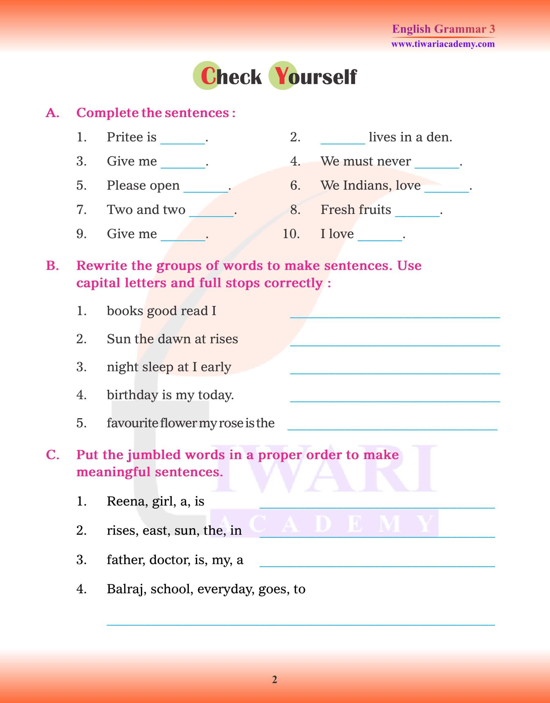 Class 3 English Grammar Chapter 1 The Sentence (For 2023-24).