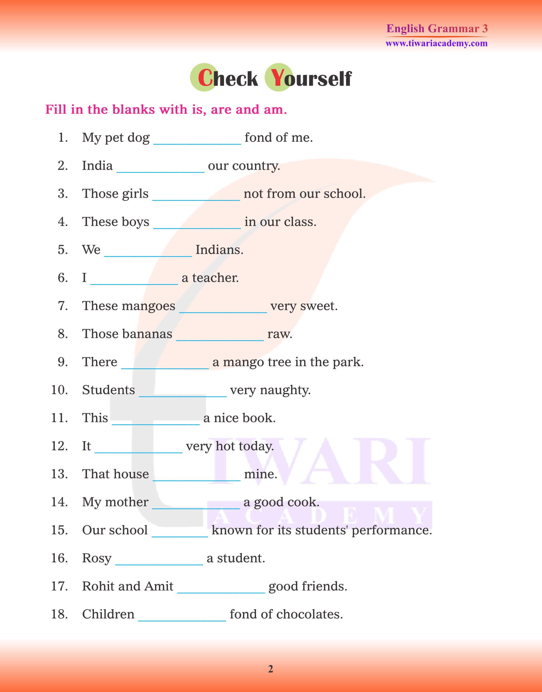 Class 3 Grammar Chapter 10 Is, Am, Are