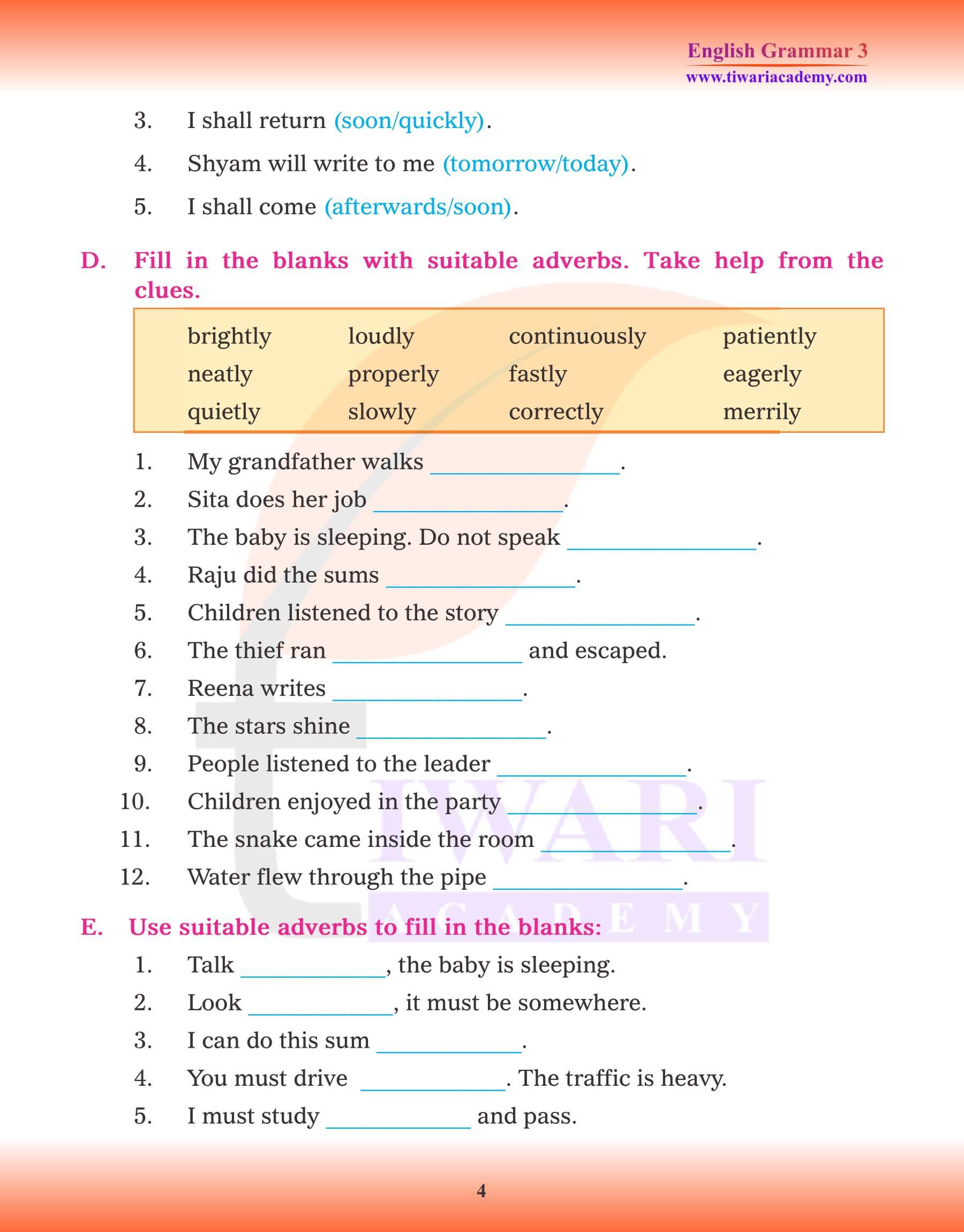 Class 3 English Grammar Adverb Exercises