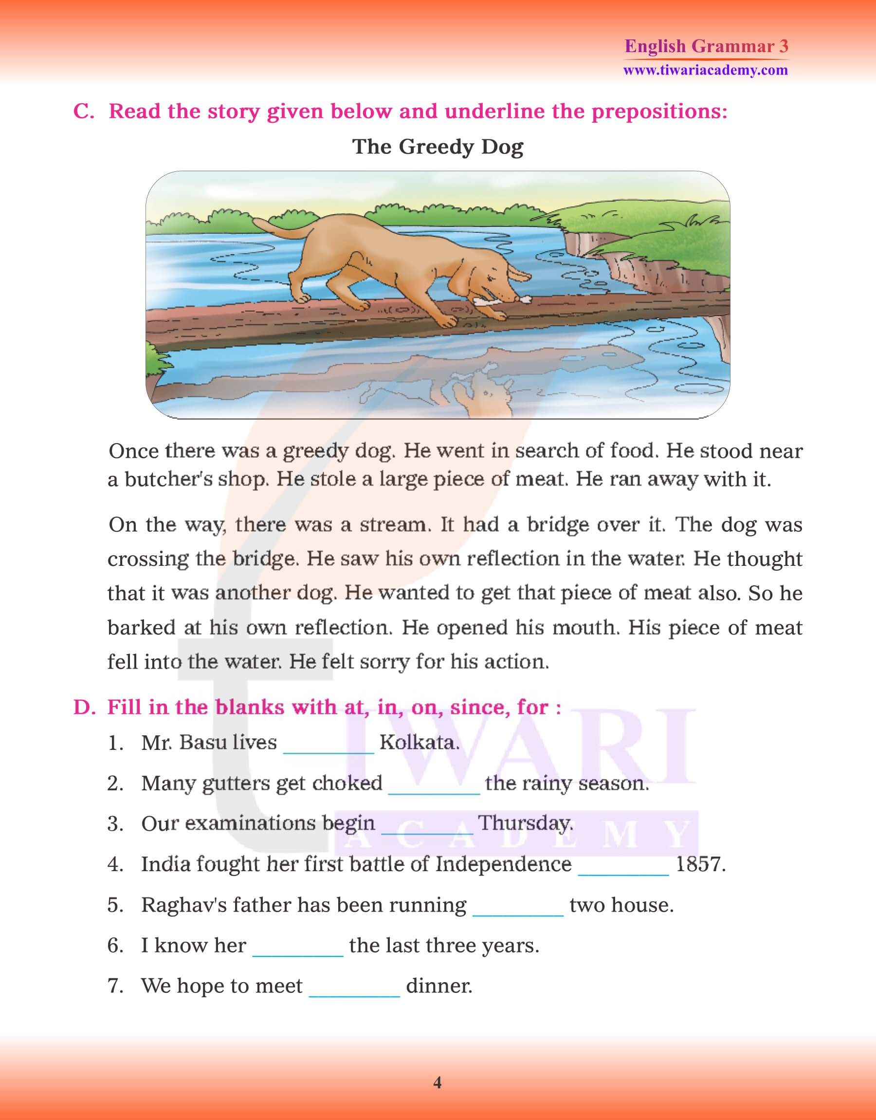 Class 3 English Grammar use of Preposition