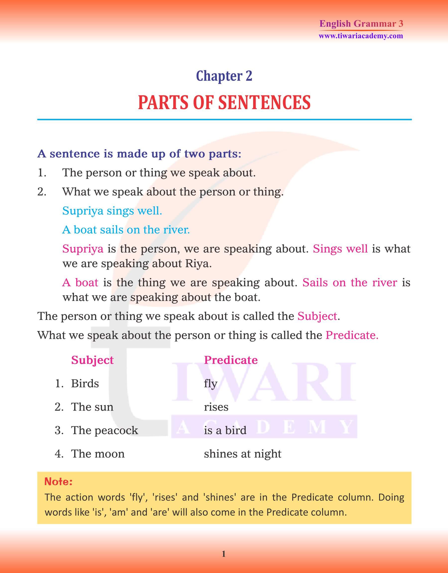 Class 3 English Grammar Chapter 2 Parts of Sentences