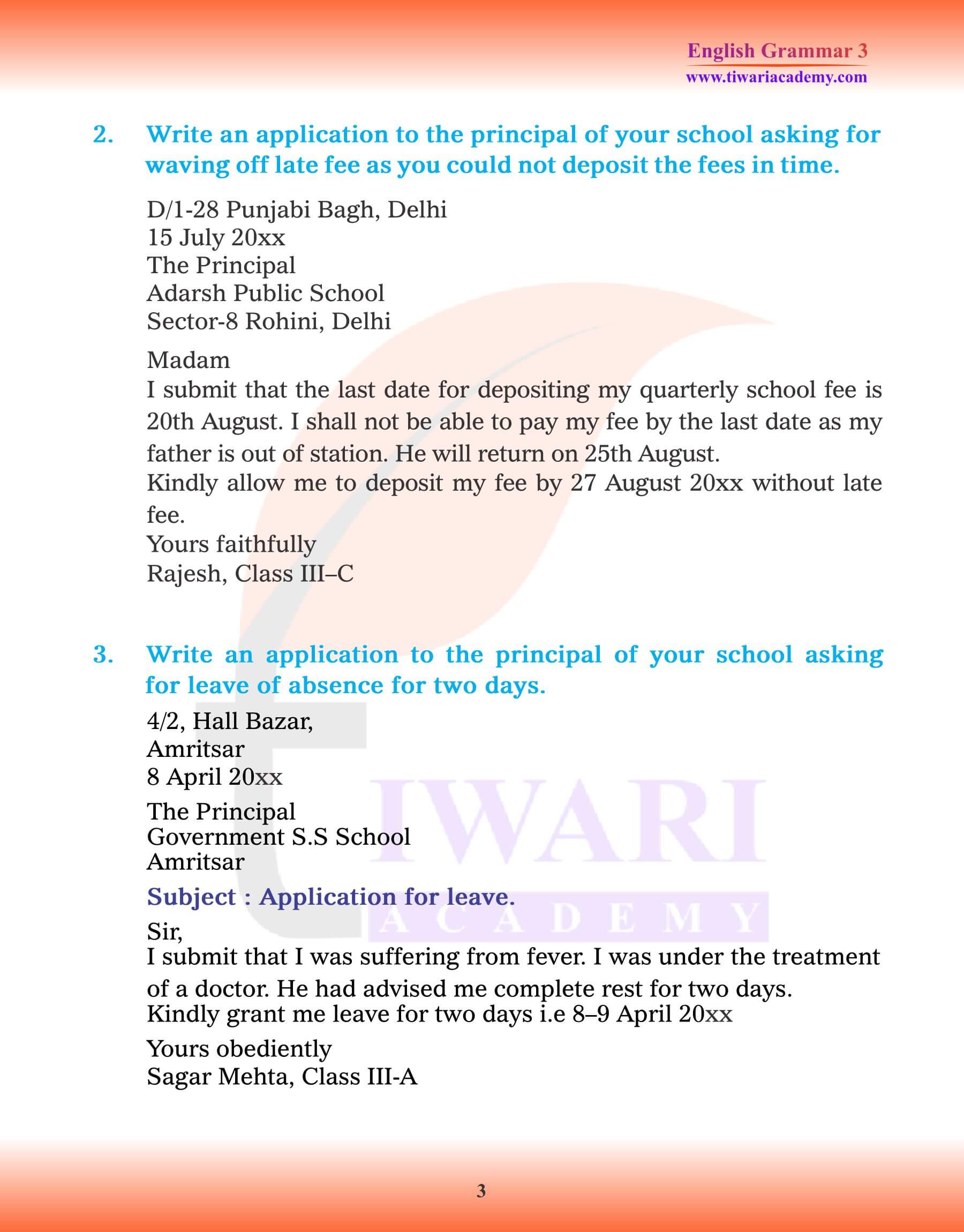 Class 3 English Grammar Letter and Application Writing