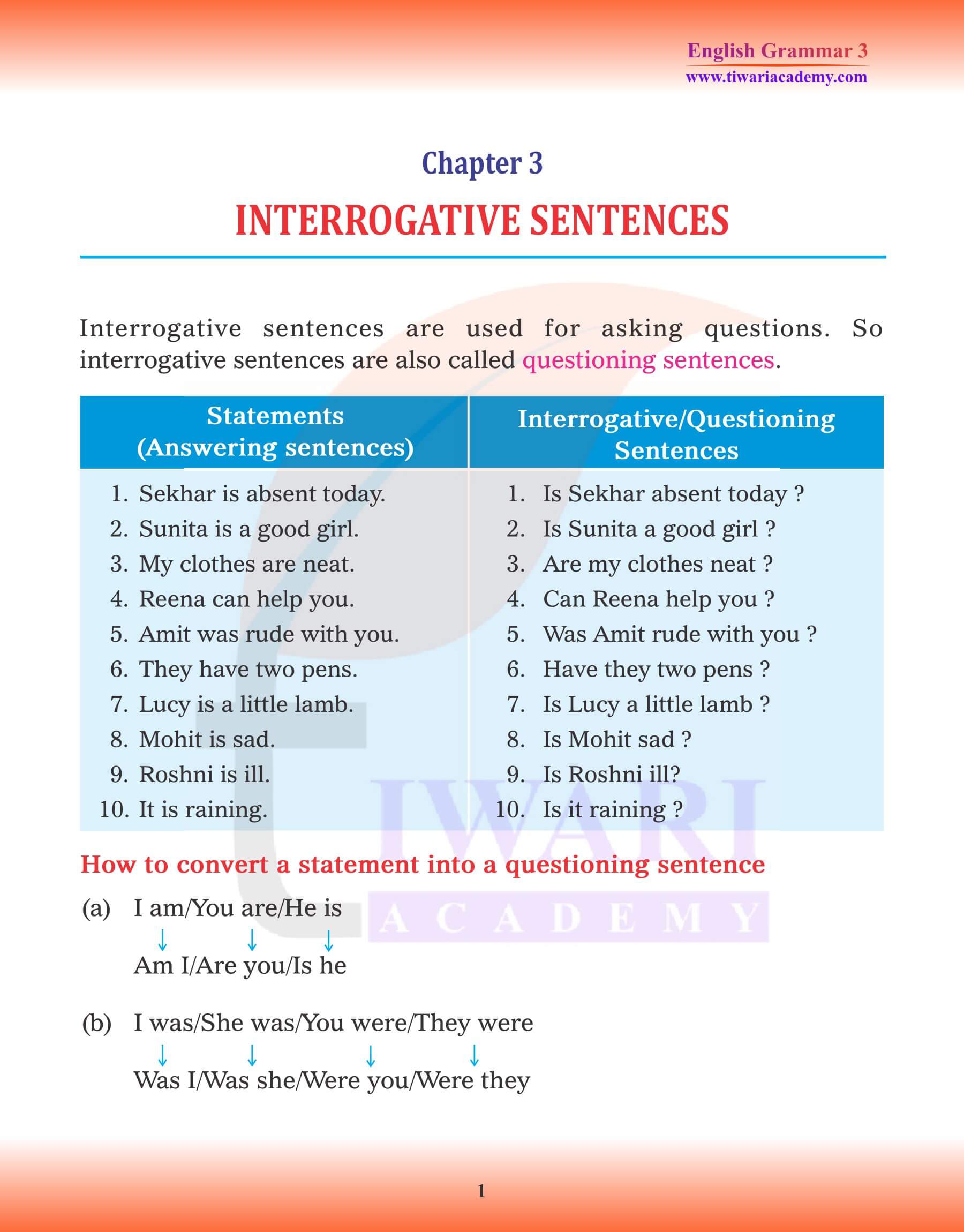 Class 3 English Grammar Chapter 3 Interrogative Sentences