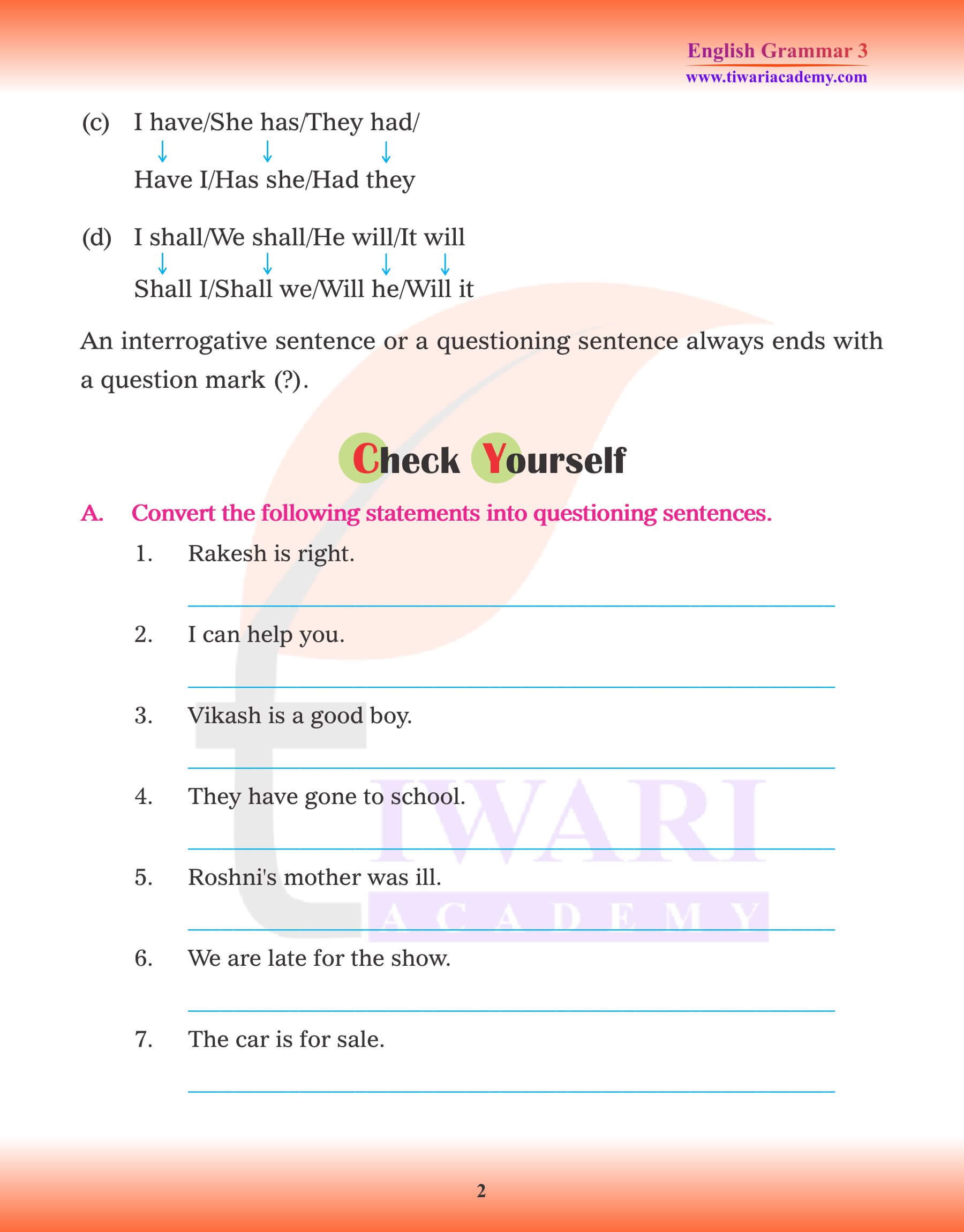 Class 3 English Grammar Interrogative Sentences