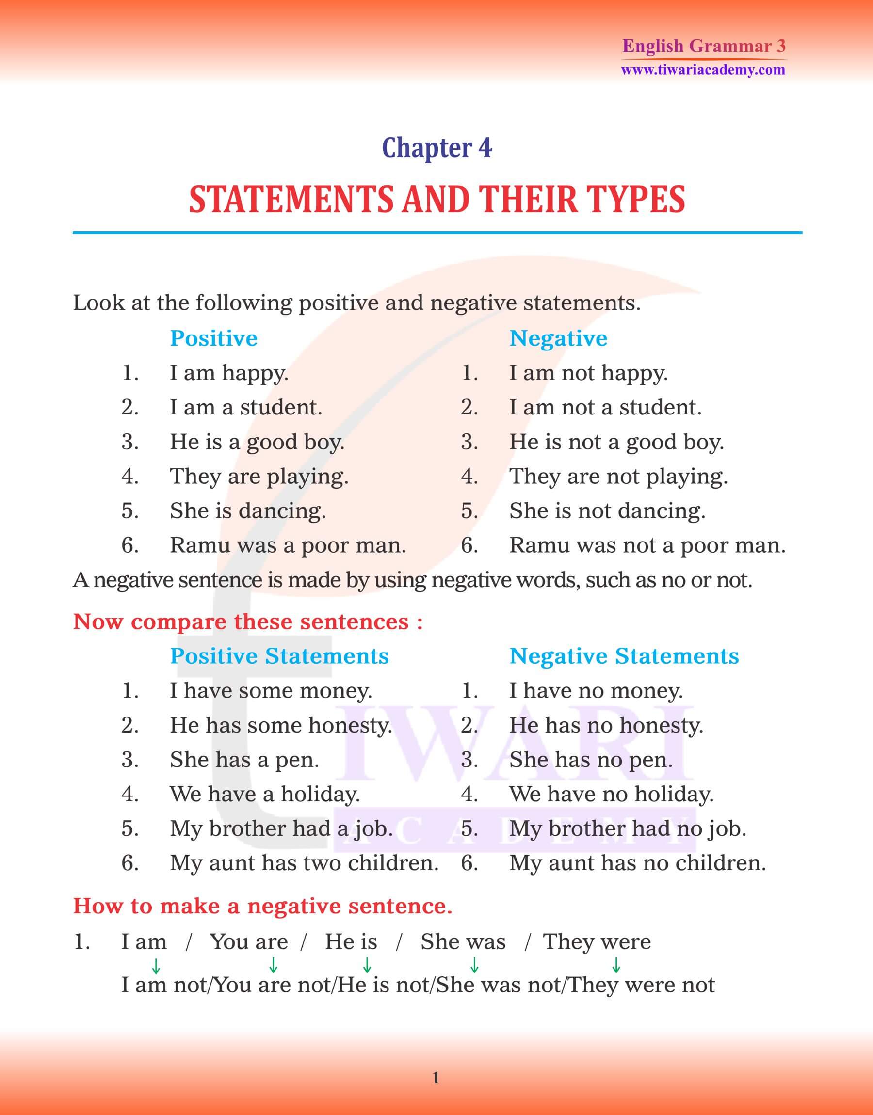 Class 3 English Grammar Chapter 4 Statements