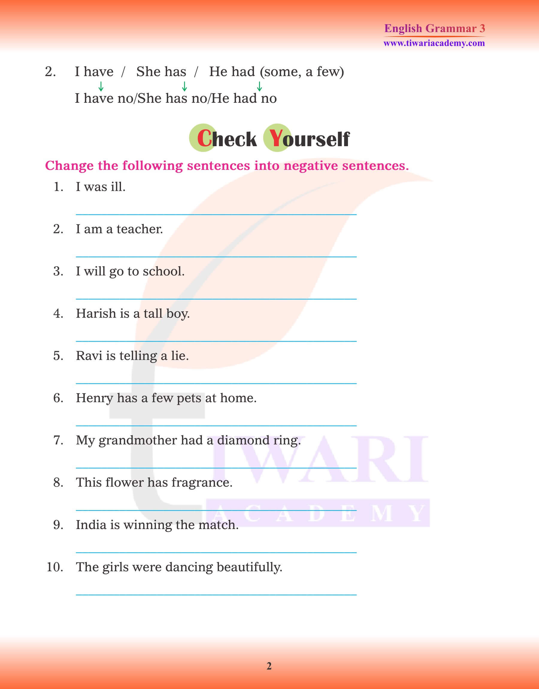 Class 3 English Grammar Statements