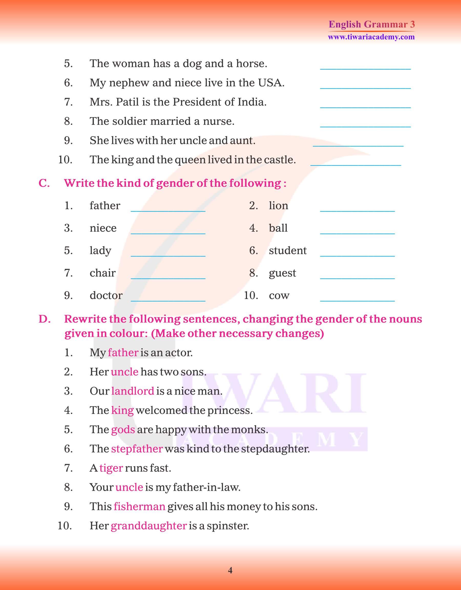 Class 3 Grammar Chapter 6 Noun Gender