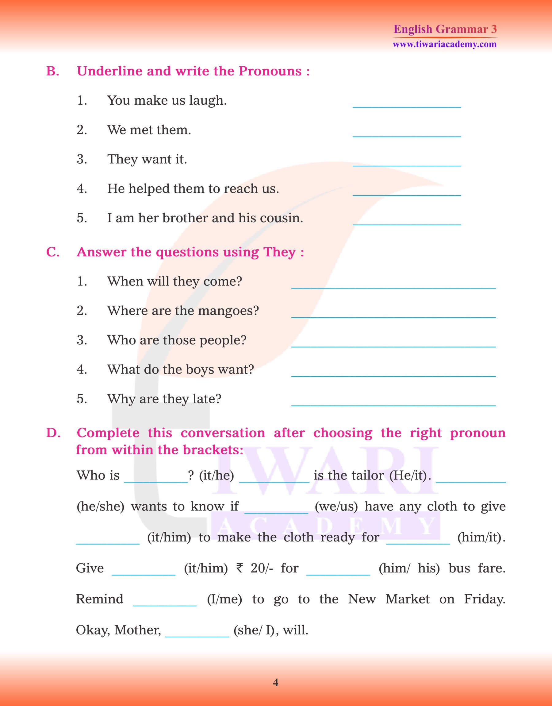 Class 3 English Grammar Chapter 8 Pronoun and its kind