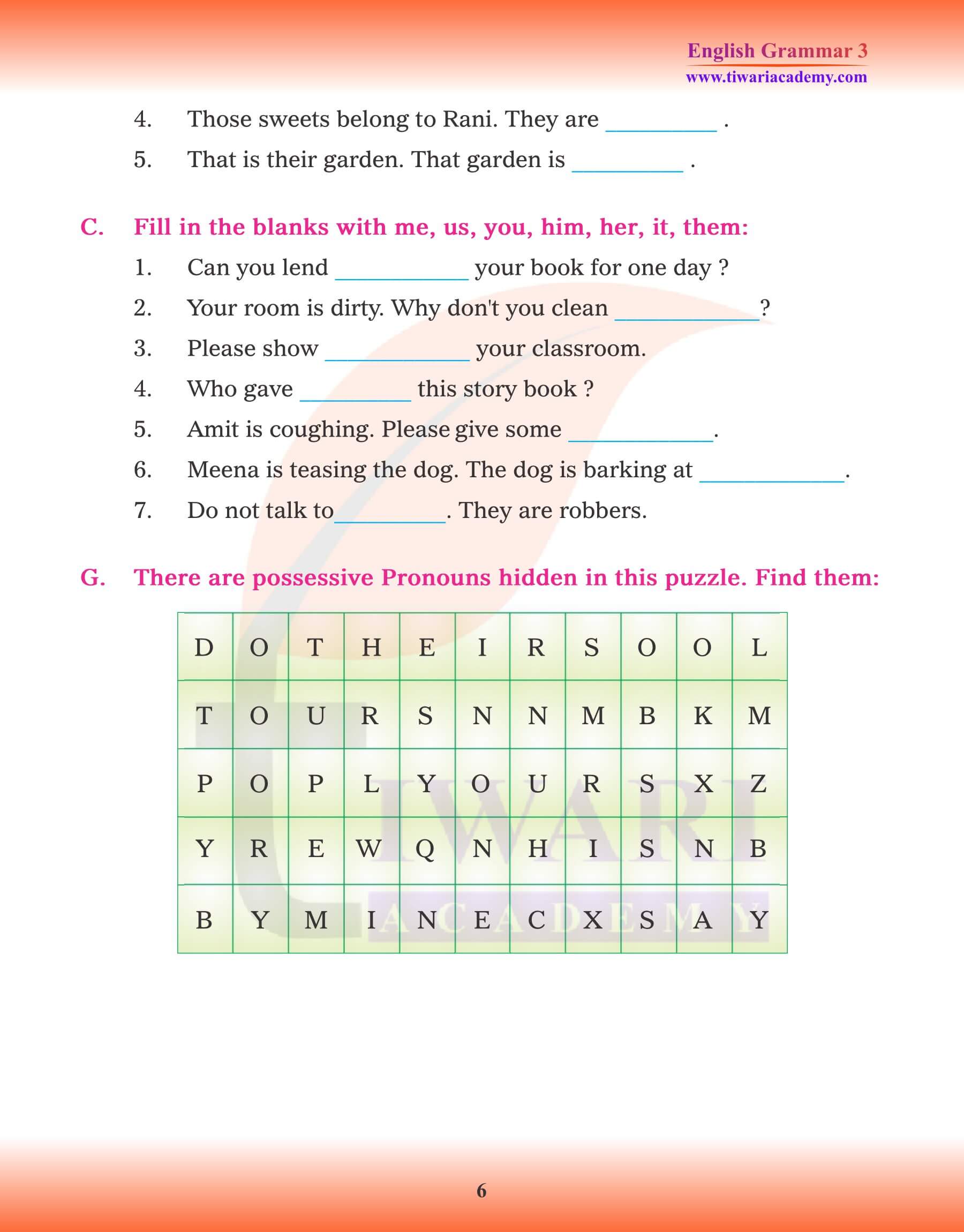 Class 3 Grammar Chapter 8 Pronoun