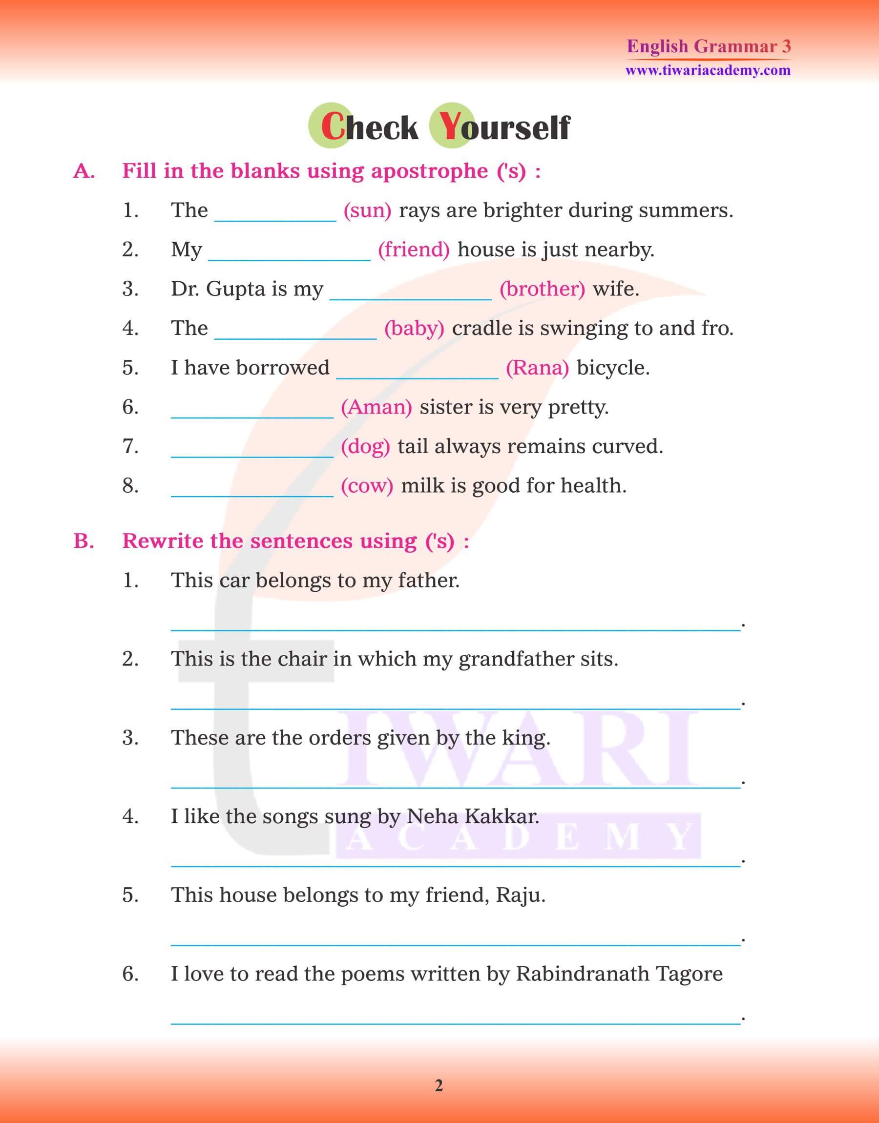 Class 3 Grammar Chapter 9 Apostrophe