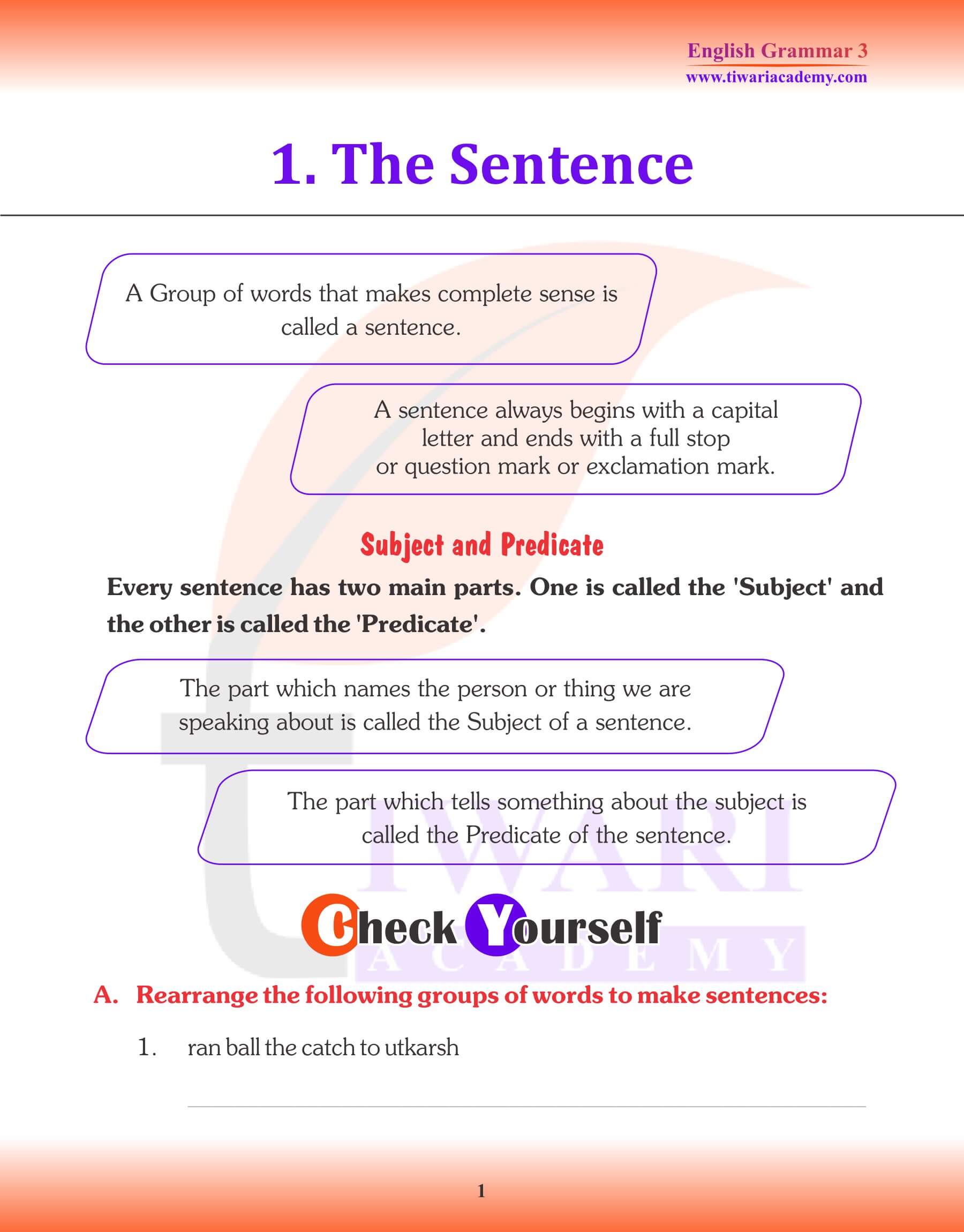 English Grammar for Grade 3 Chapter 1 The Sentence