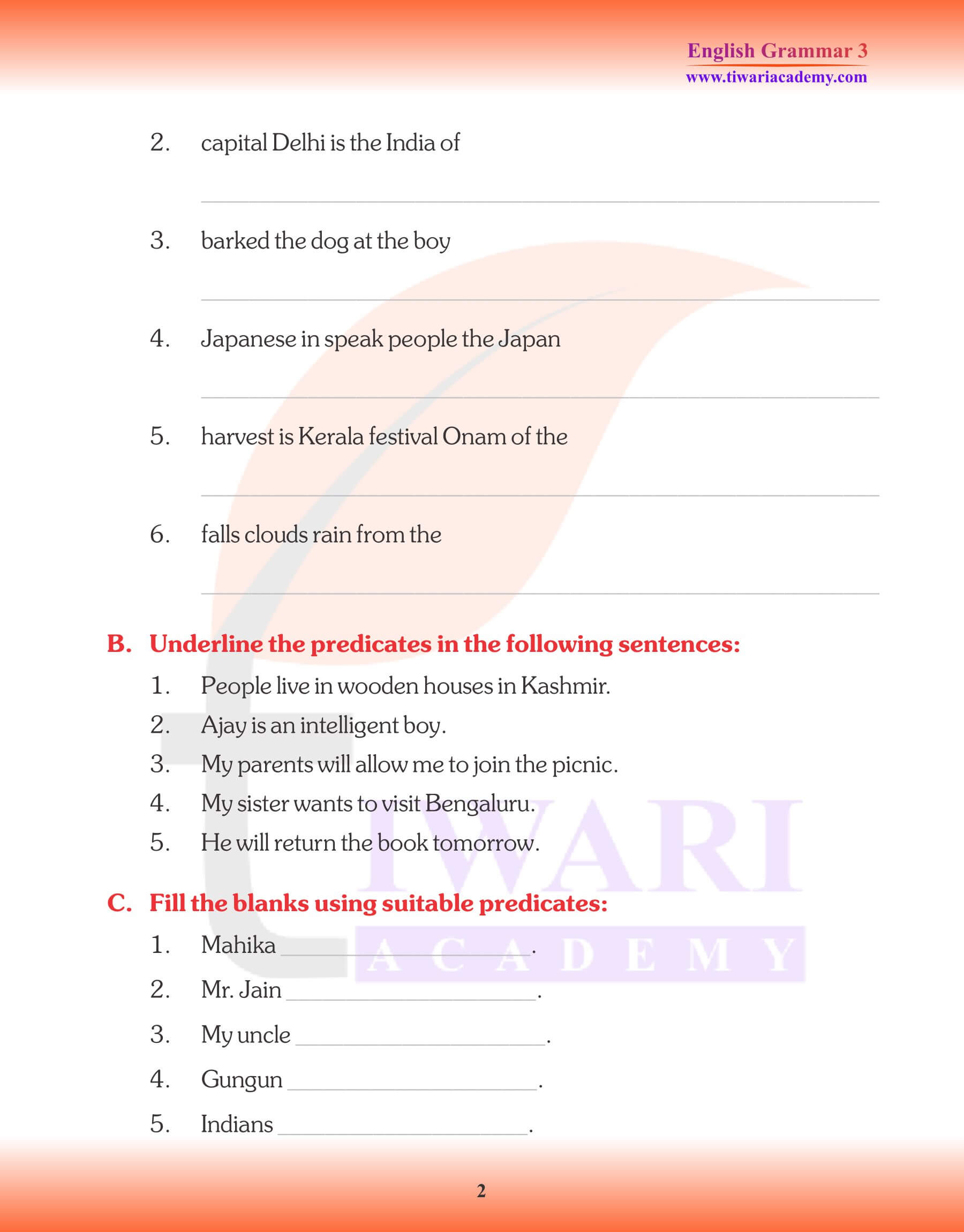 Revision of Grammar for Grade 3 Chapter 1 The Sentence