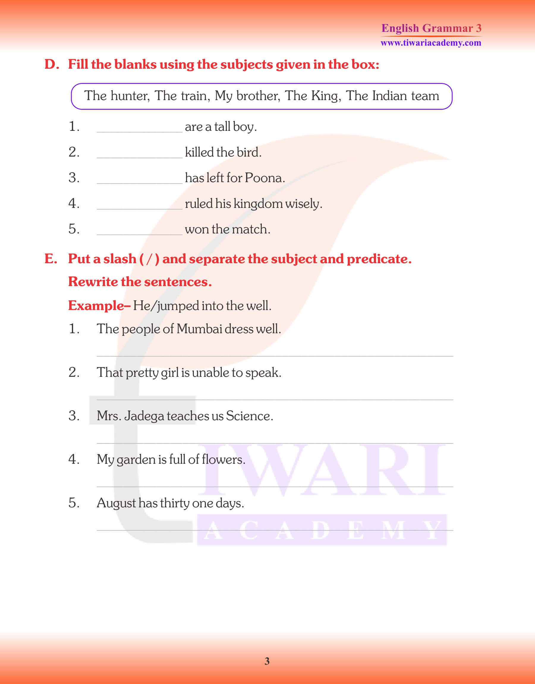 English Grammar for Grade 3 Chapter 1