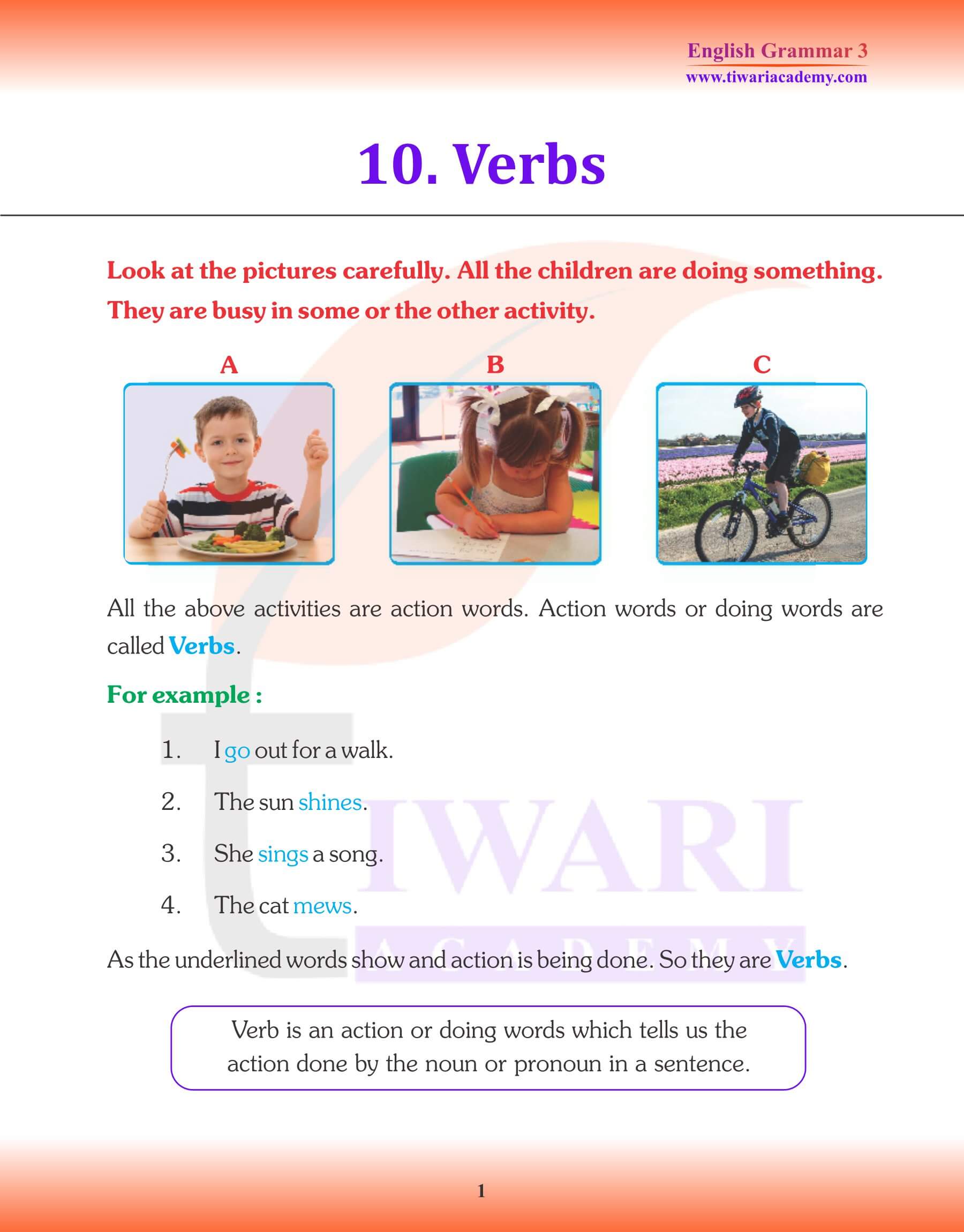 English Grammar for Grade 3 Chapter 10 Use of Is, Am, Are