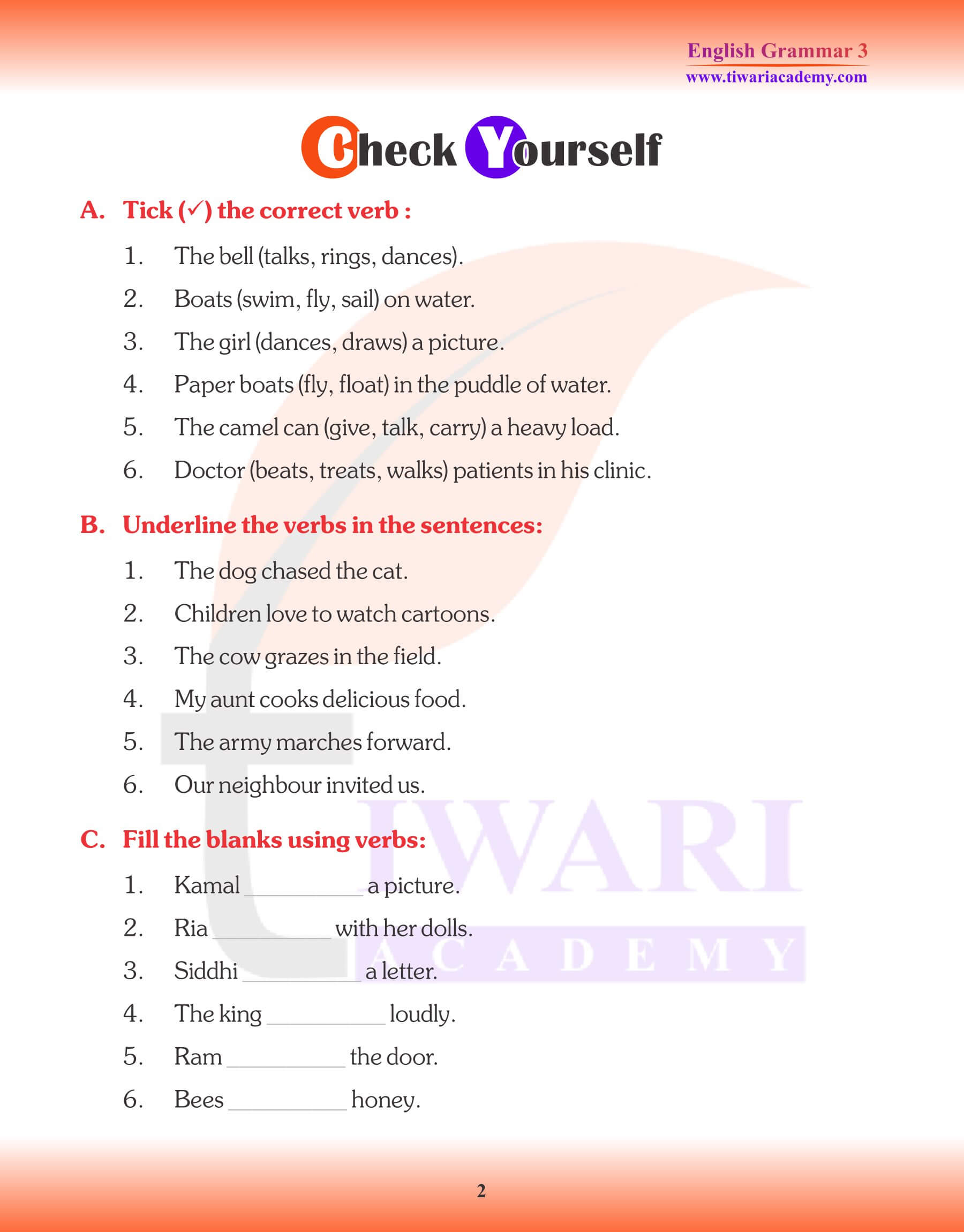 Grammar for Grade 3 Chapter 10 Use of Is, Am, Are