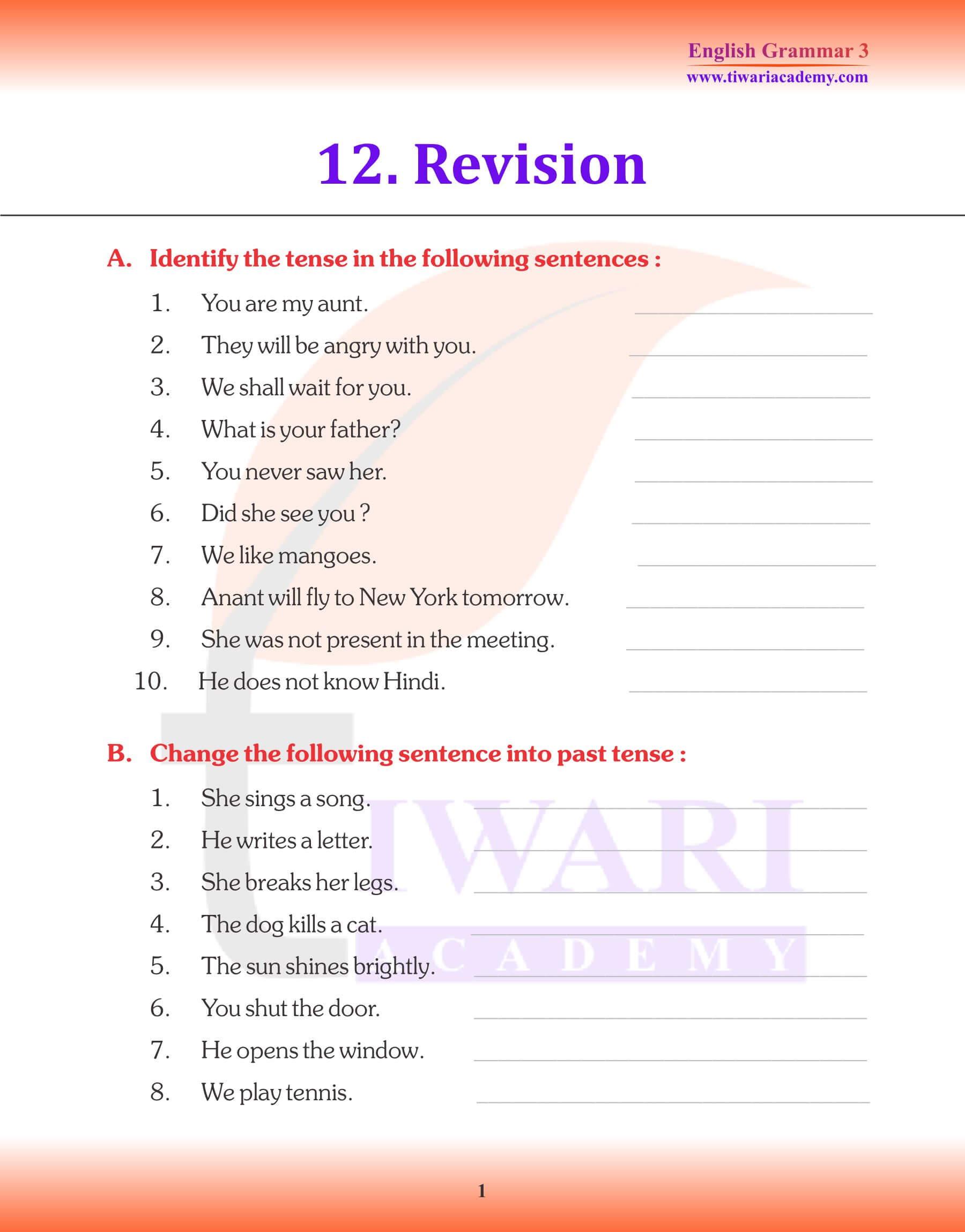English Grammar for Grade 3 Chapter 12 Simple Tense