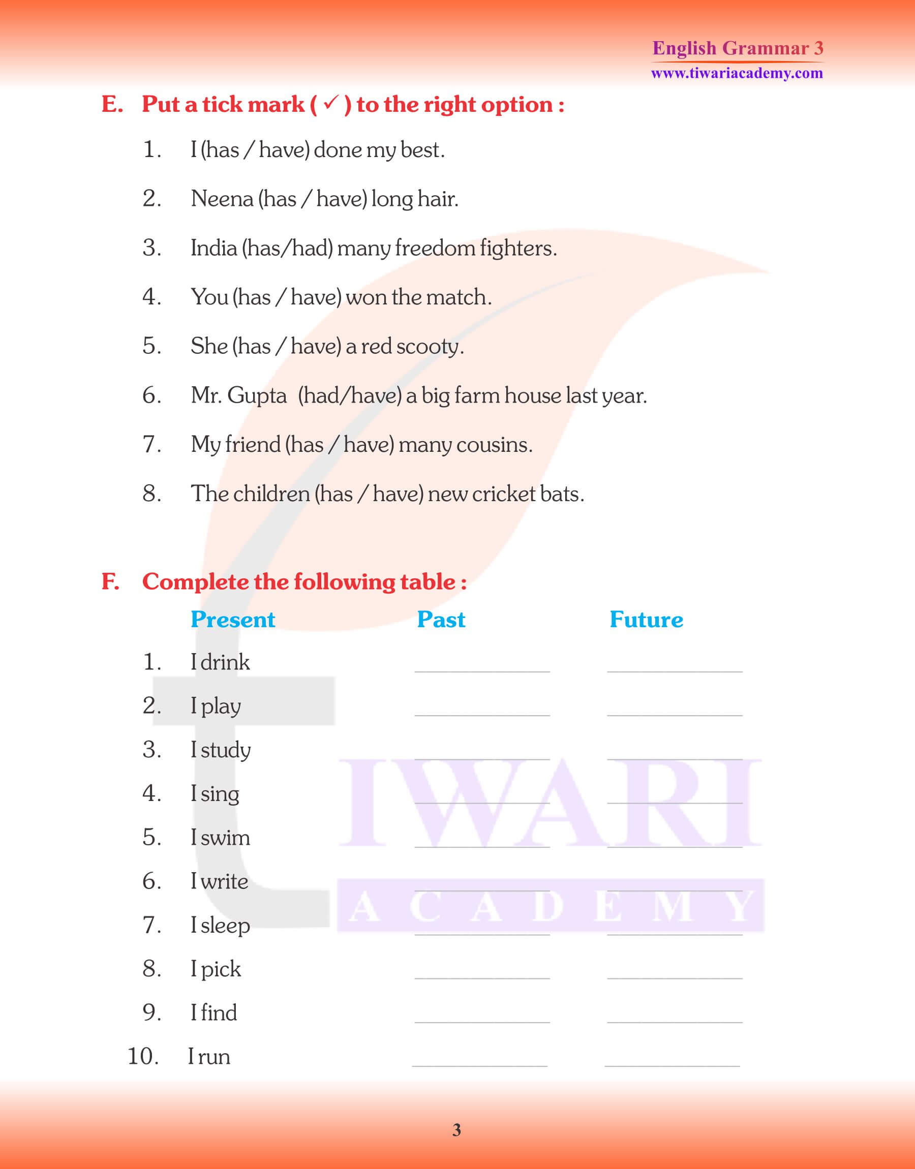 Grammar for Grade 3 Simple Tense