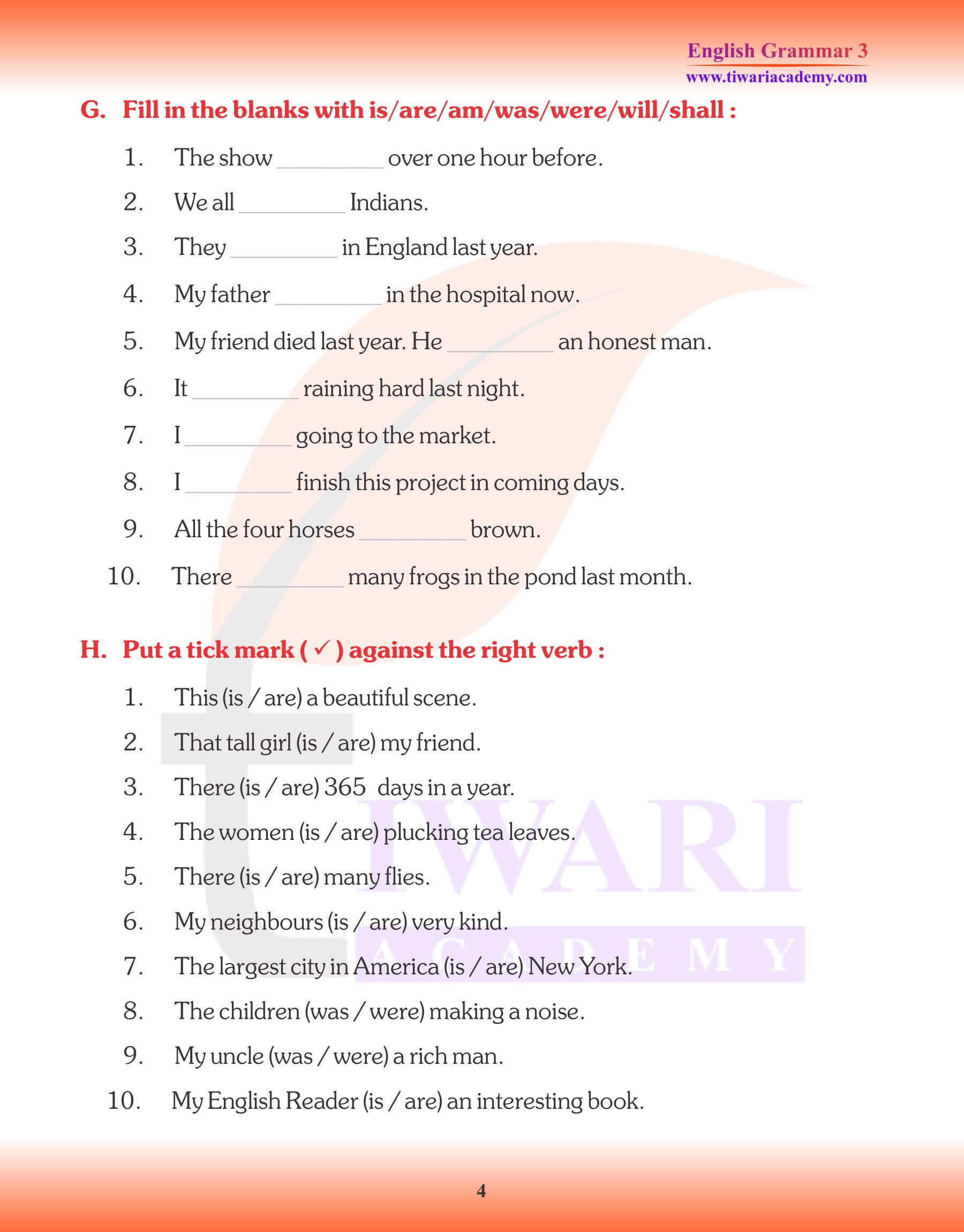 Revision in Grammar for Grade 3 Simple Tense