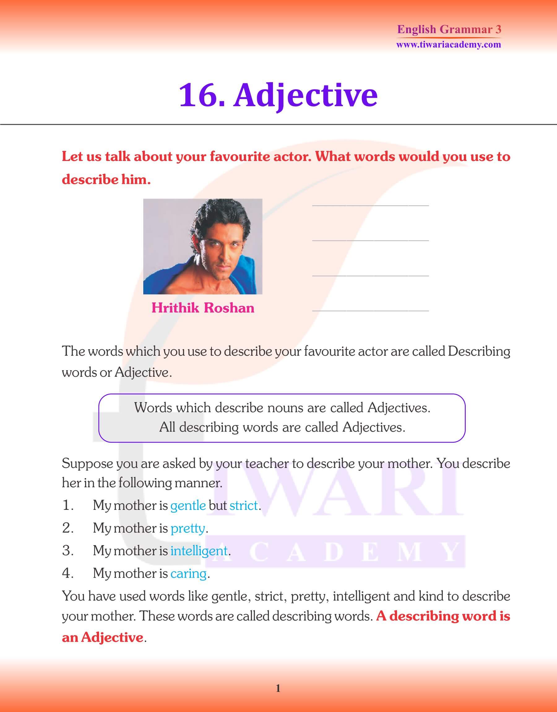 English Grammar for Grade 3 Chapter 16 Adjective