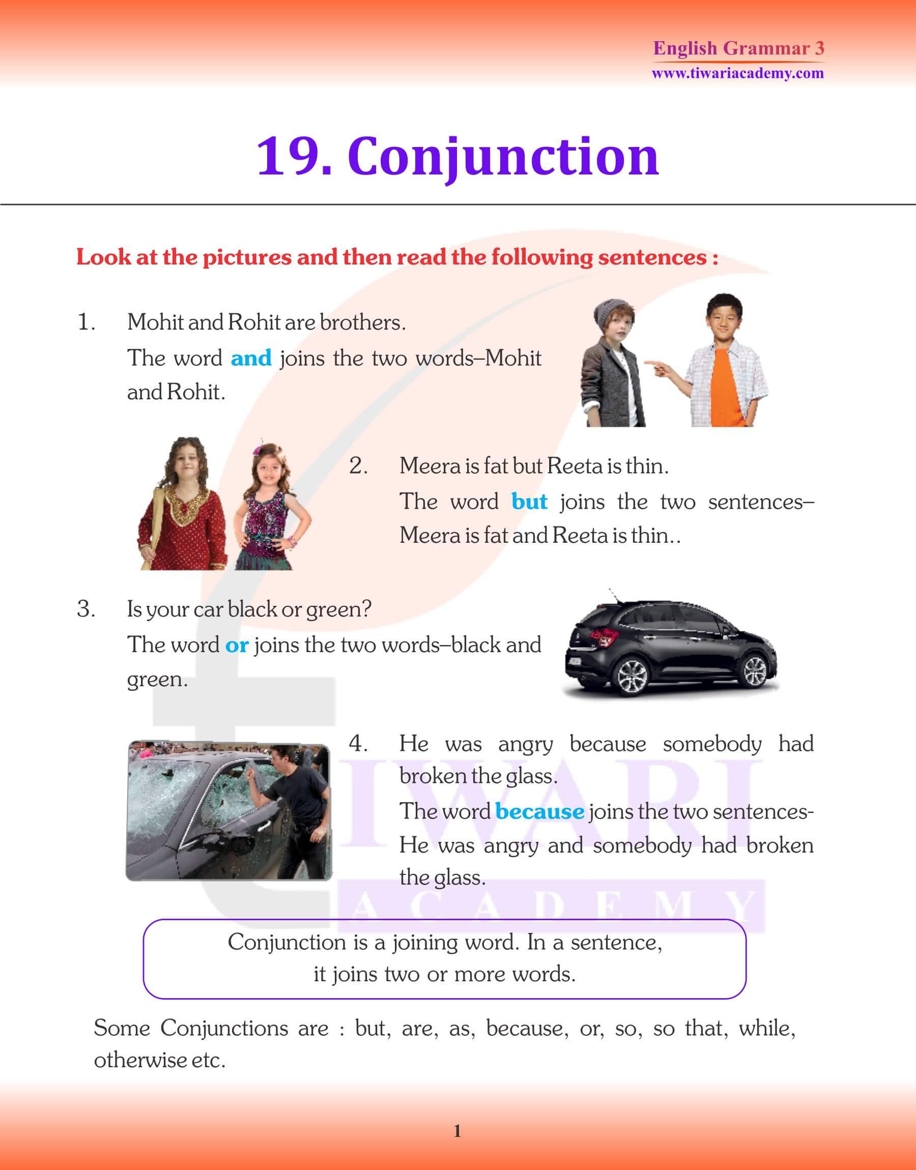 English Grammar for Grade 3 Chapter 19 Conjunction