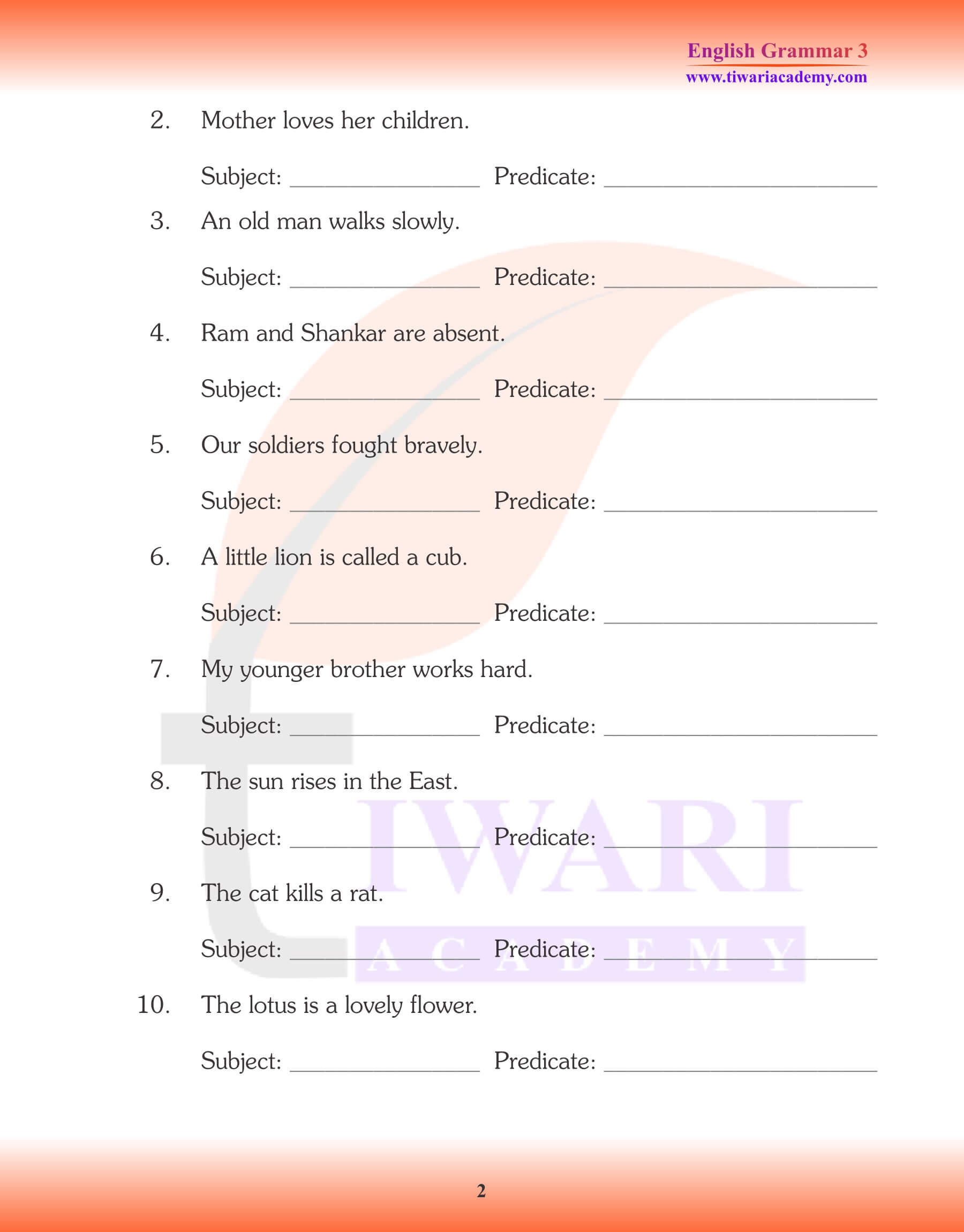 English Grammar for Grade 3 Revision of Parts of Sentences