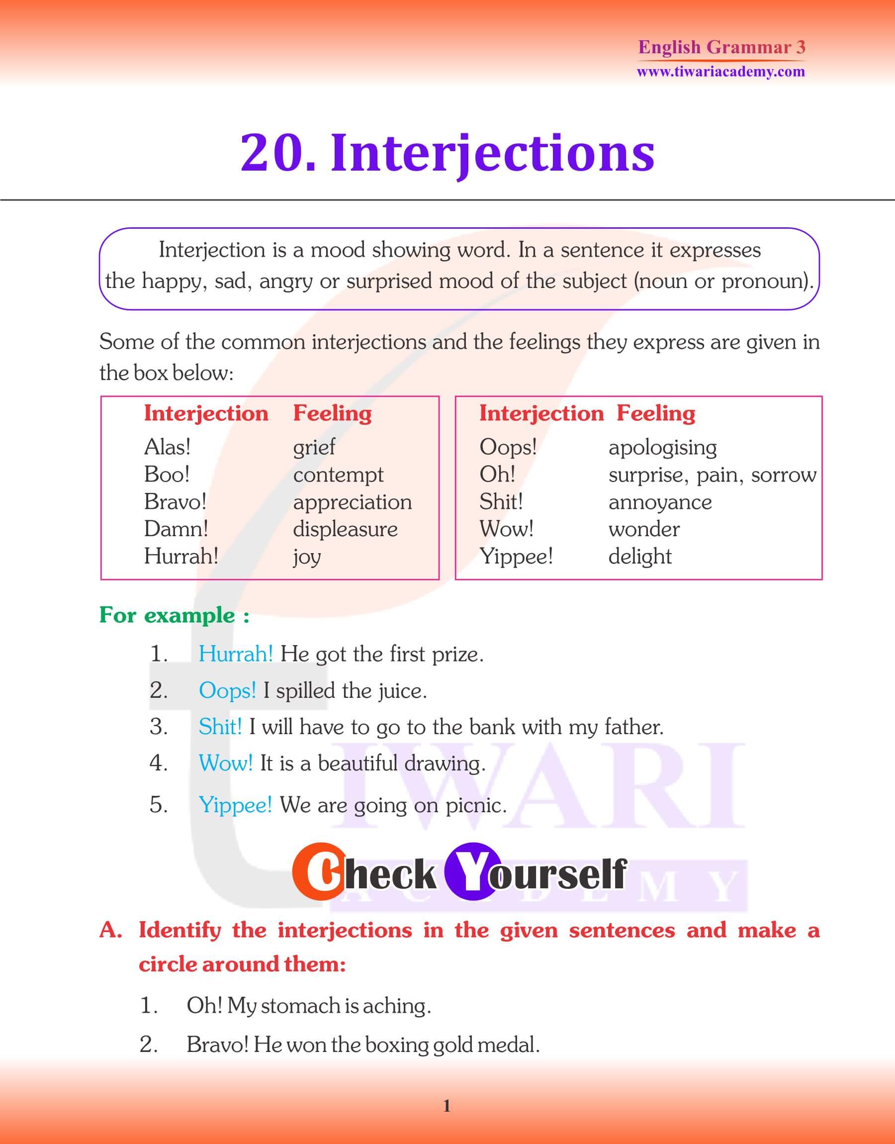 English Grammar for Grade 3 Chapter 20 Interjections