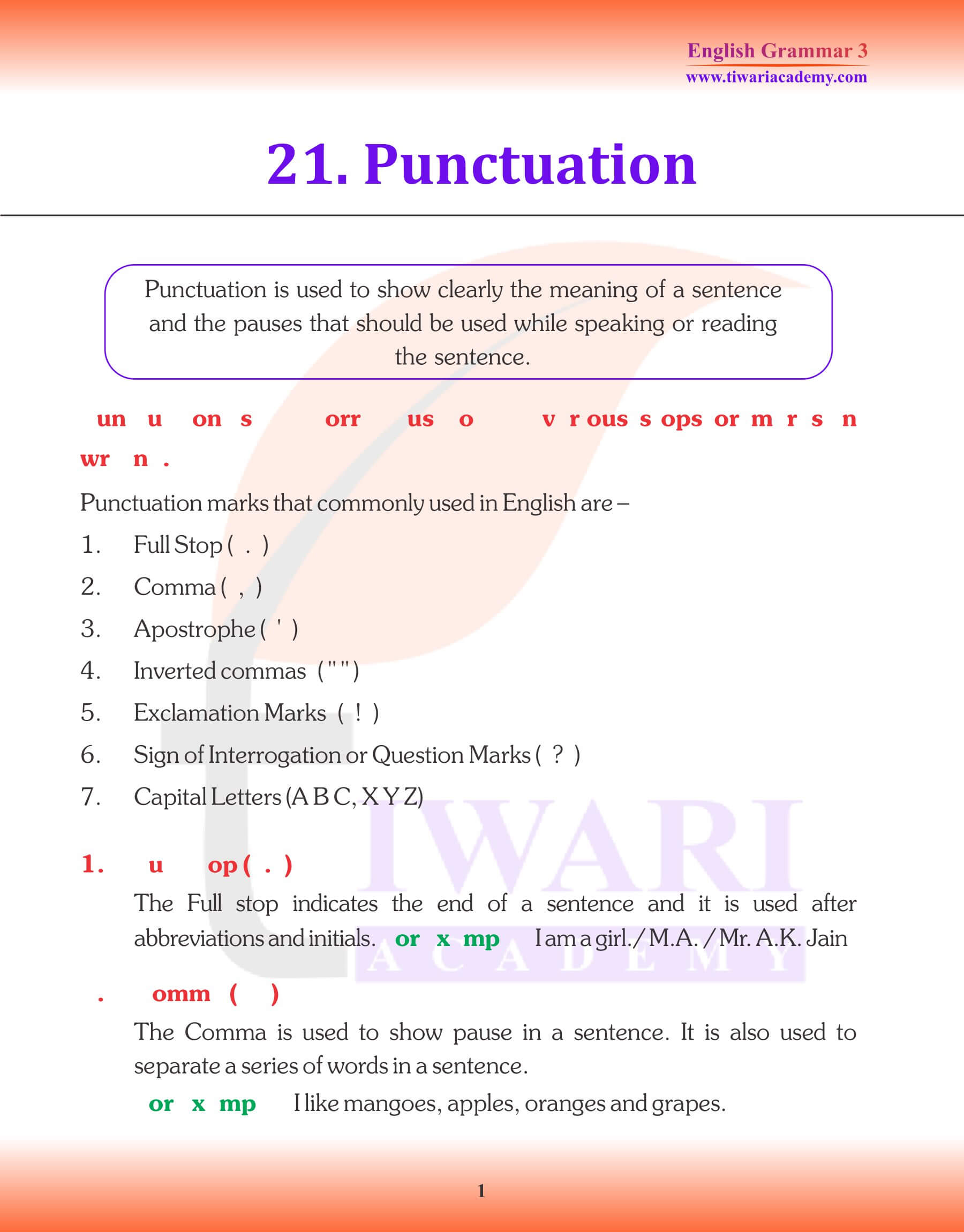 English Grammar for Grade 3 Chapter 21 Punctuation