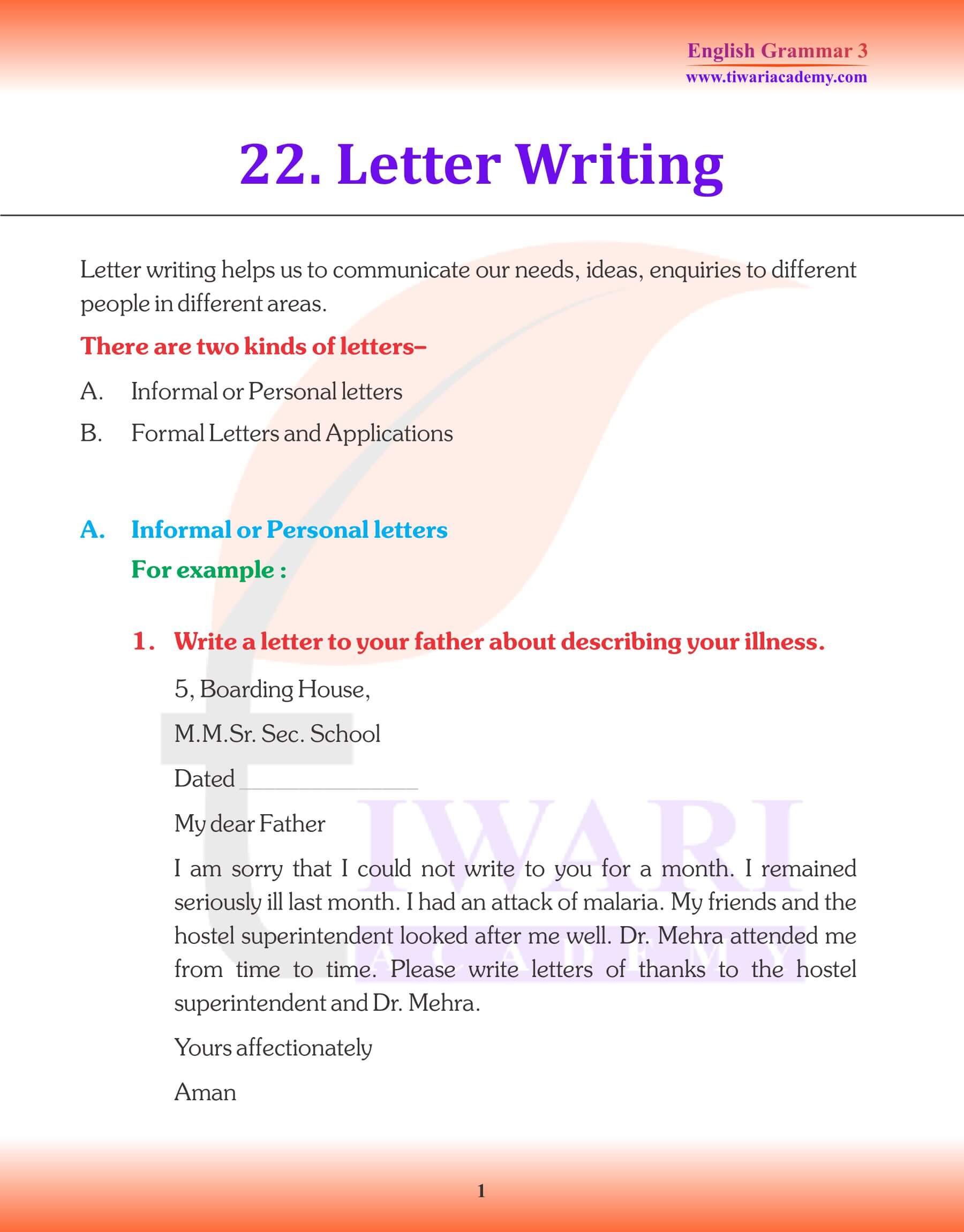 English Grammar for Grade 3 Chapter 22 Letter and Application Writing