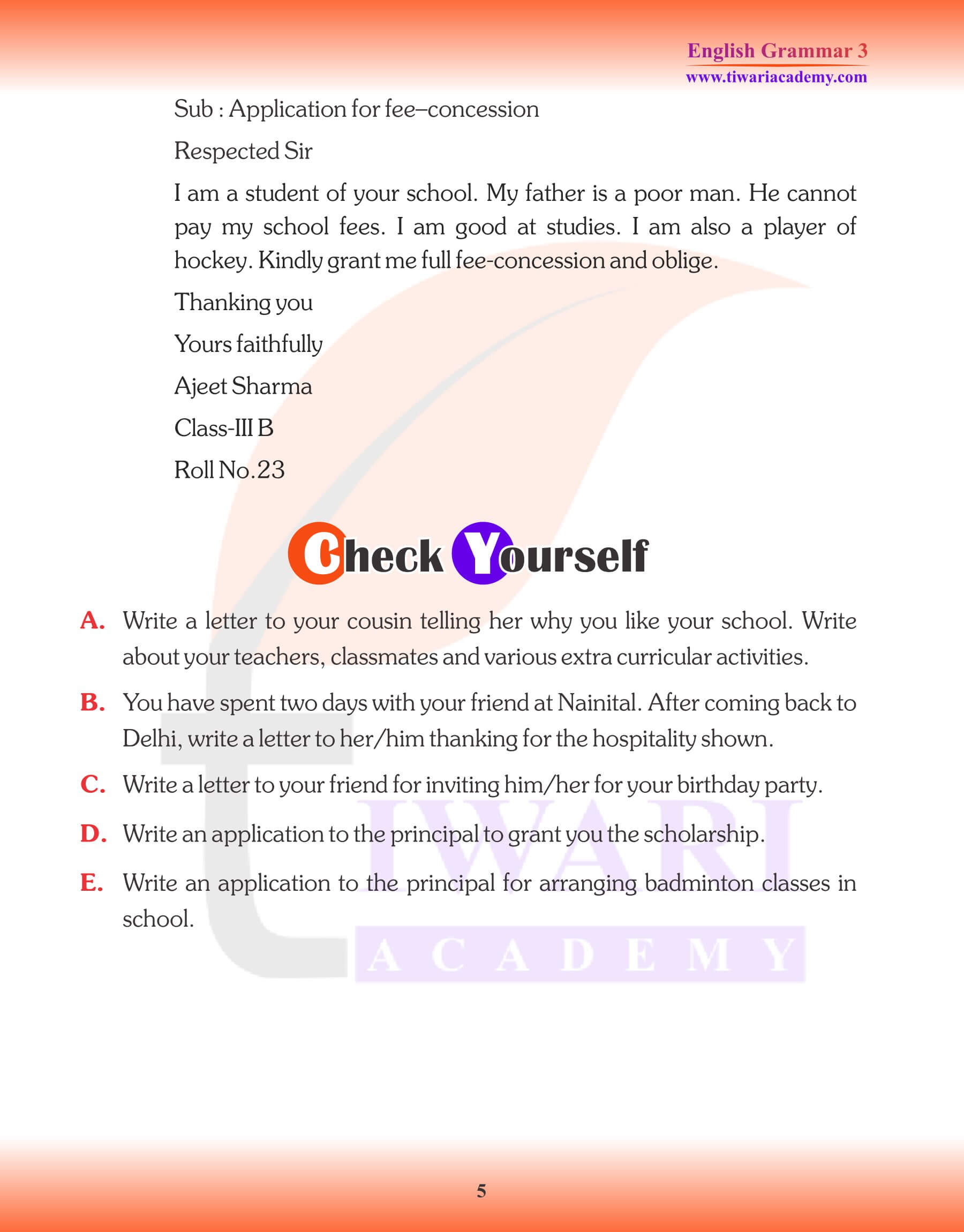 English Grammar for Grade 3 Letters