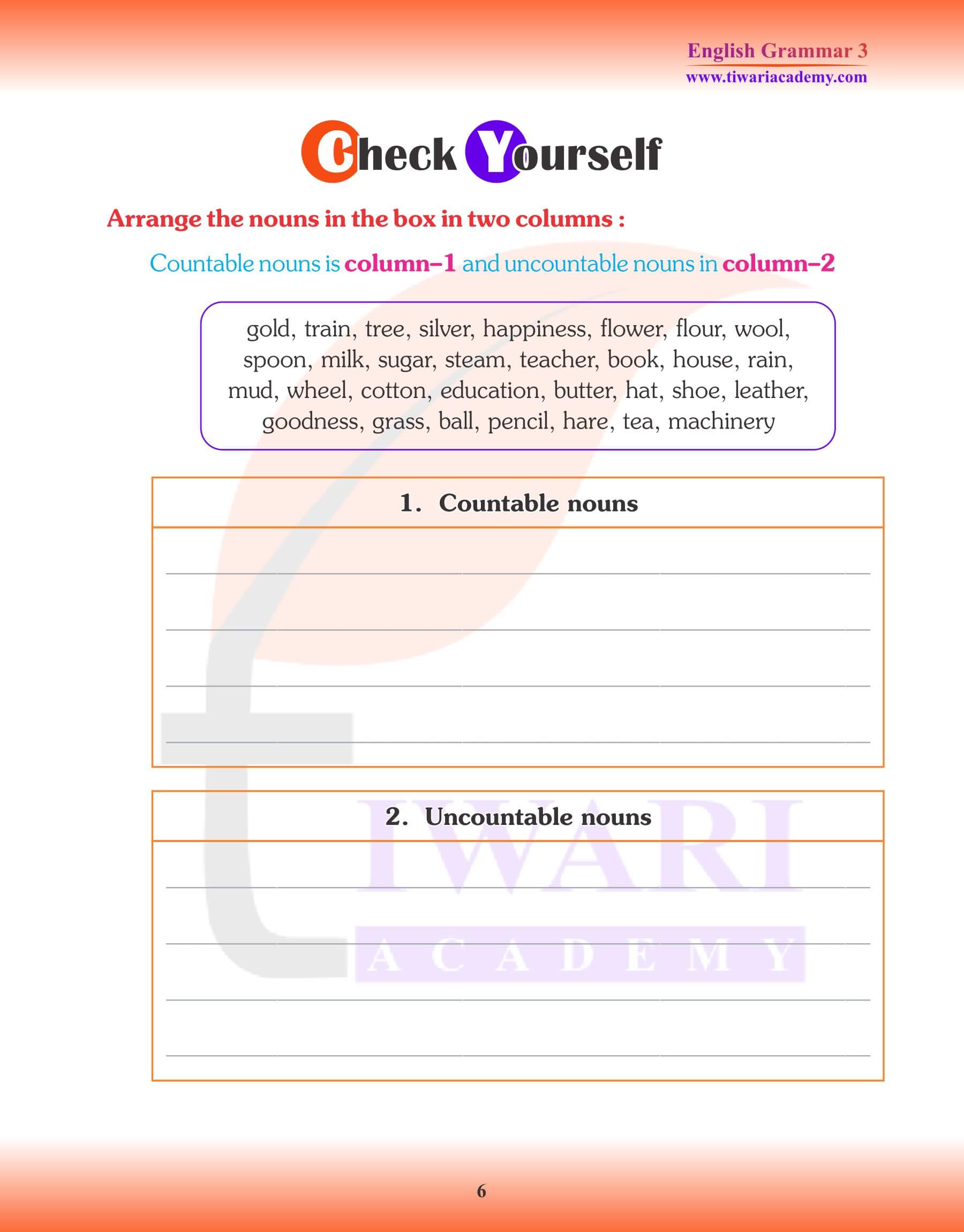 English Grammar for Grade 3 Chapter 5 Noun Revision Book