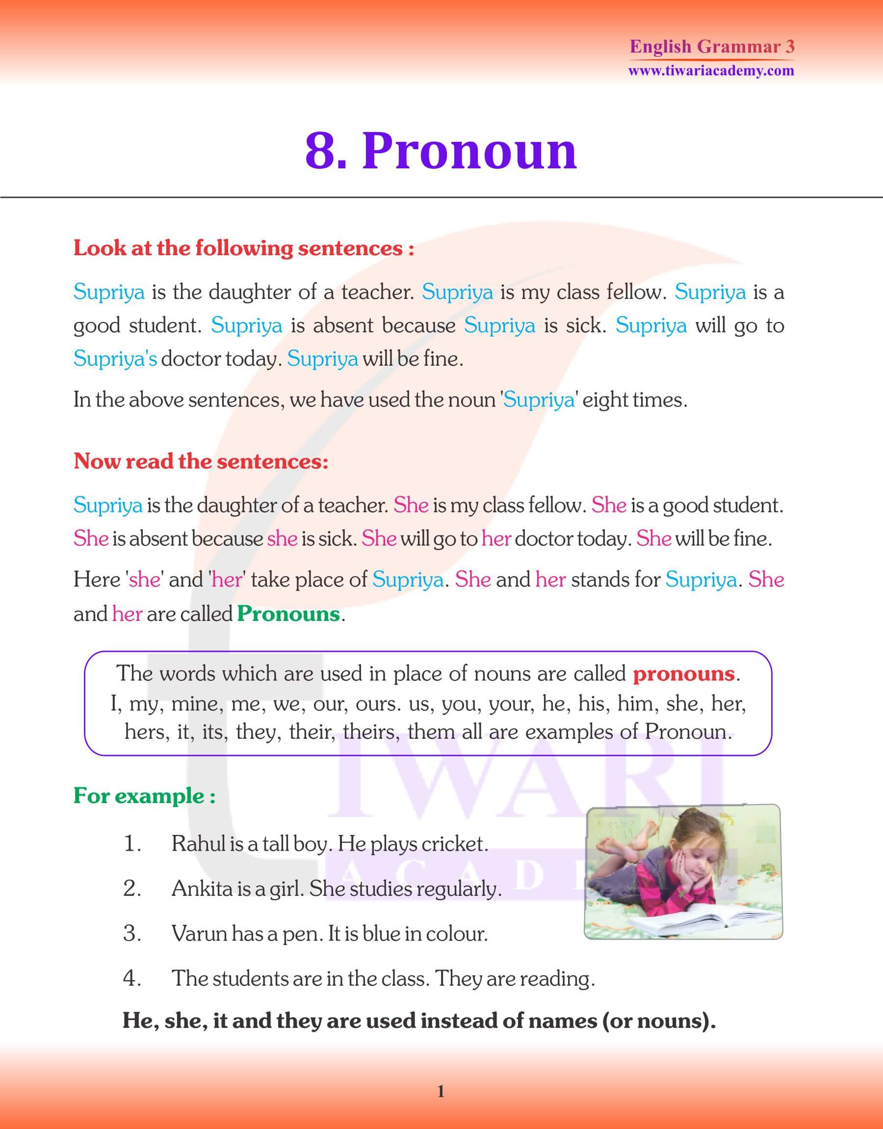 English Grammar for Grade 3 Chapter 8 Pronoun