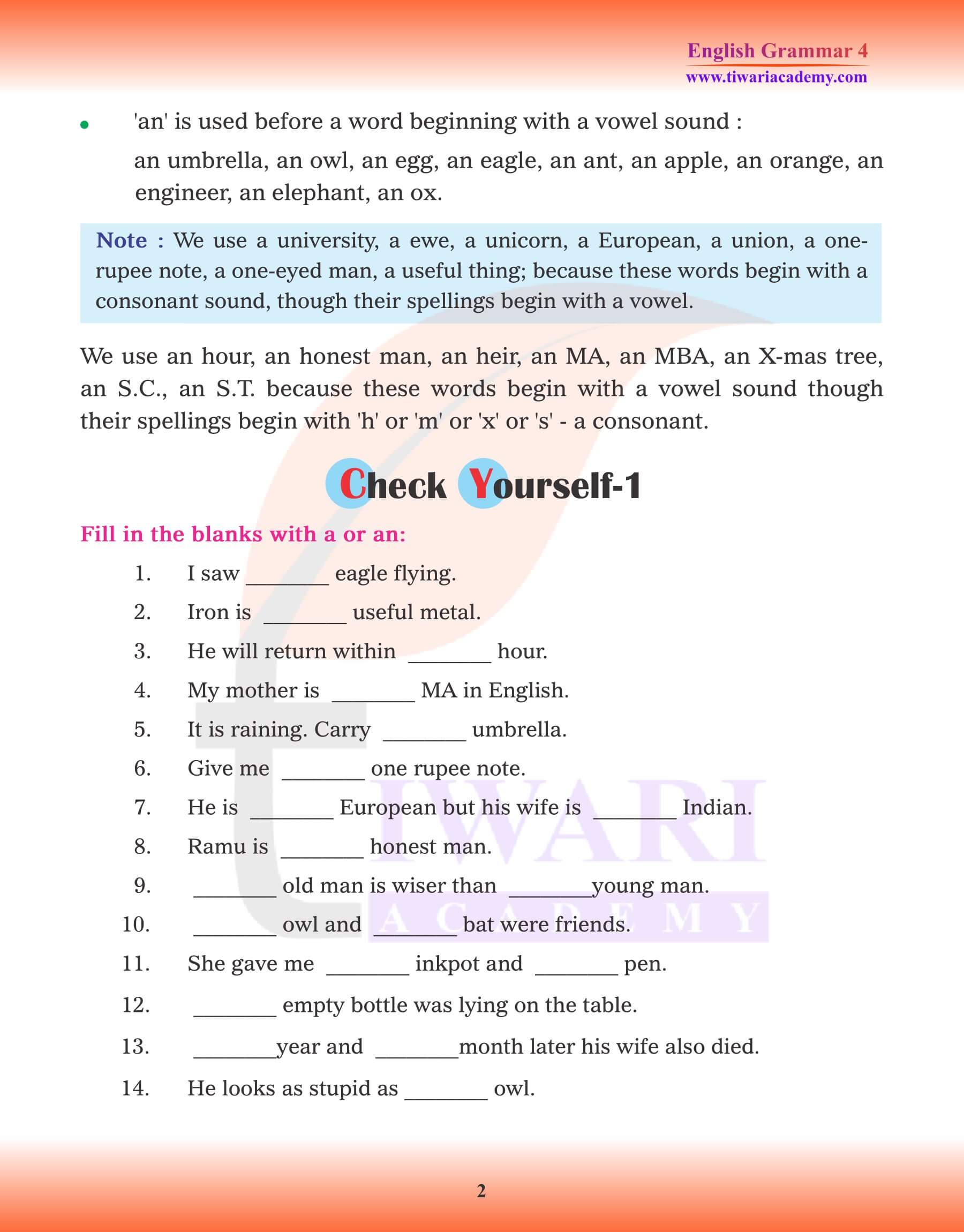 Class 4 English Grammar Articles