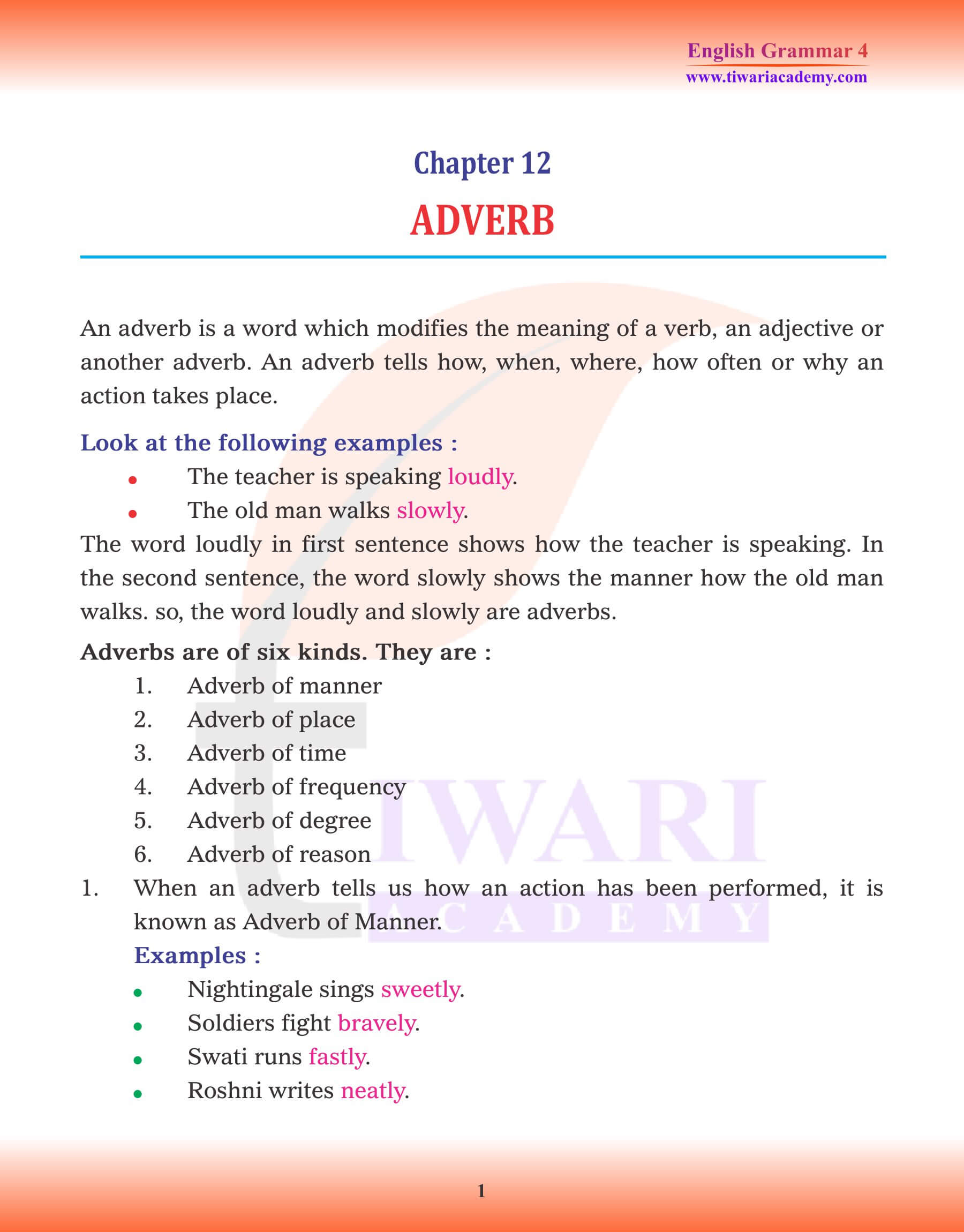 Class 4 Grammar Chapter 12 Adverb