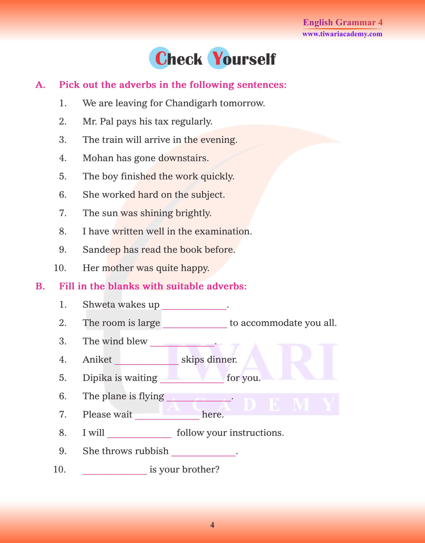 Class 4th English Grammar Chapter 12 Adverb