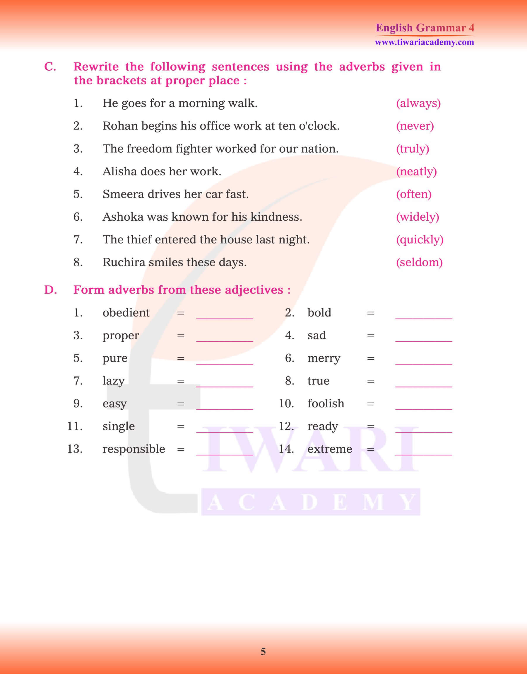 Class 4 English Grammar Adverb