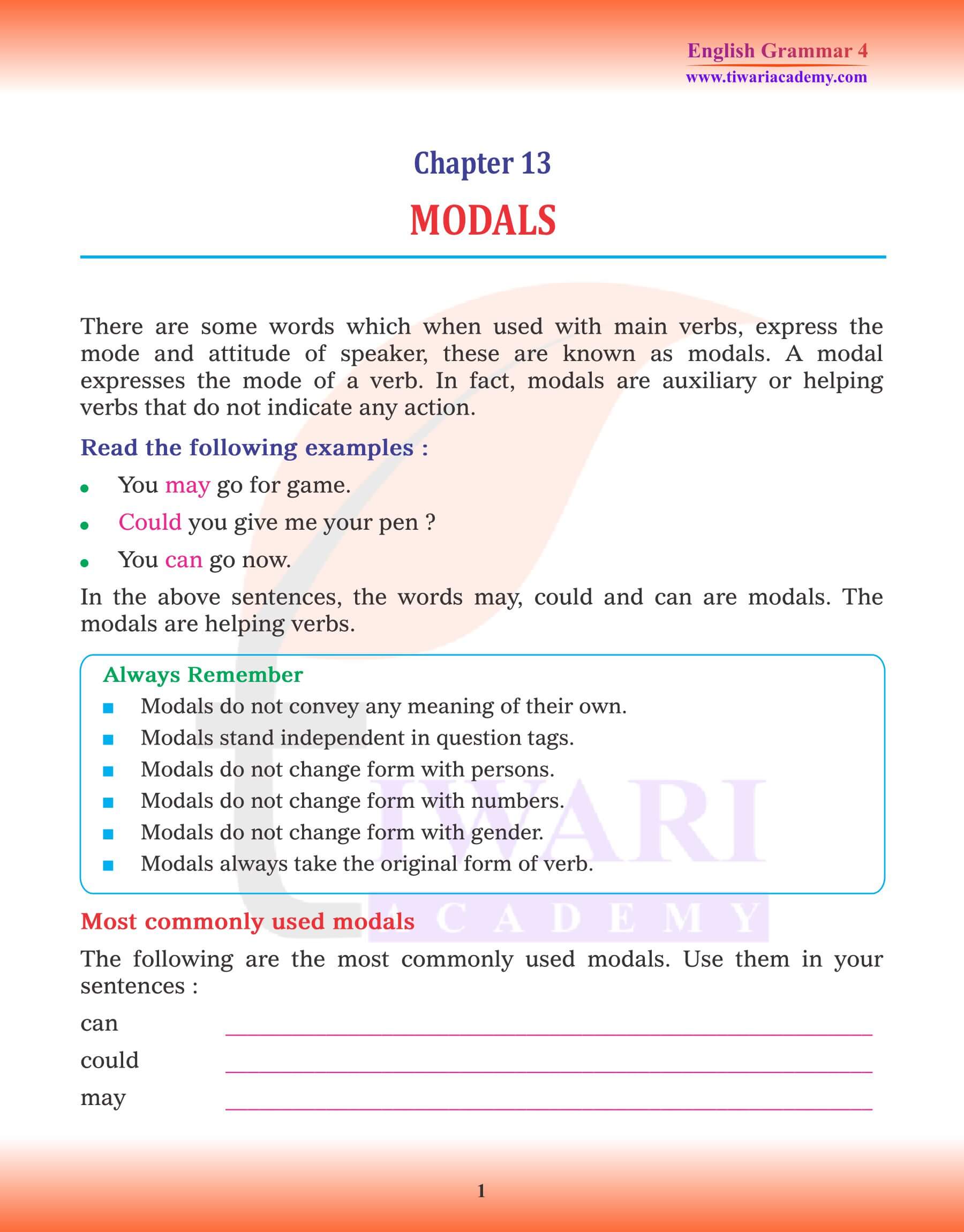 Class 4 Grammar Chapter 13 Modals