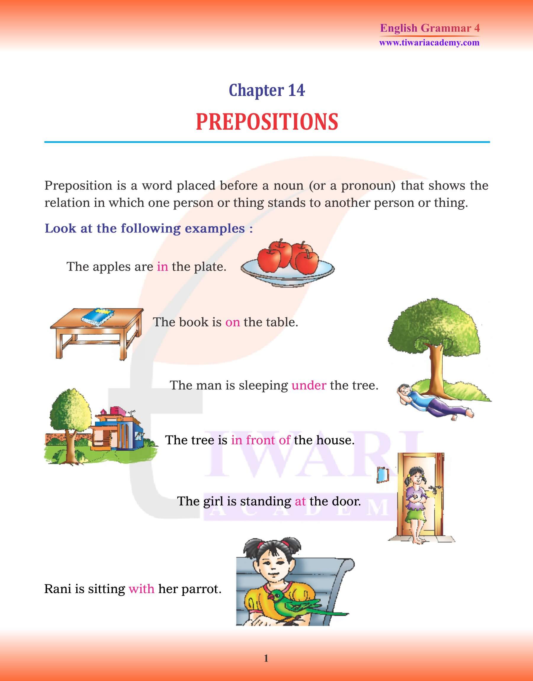Class 4 Grammar Chapter 14 Prepositions