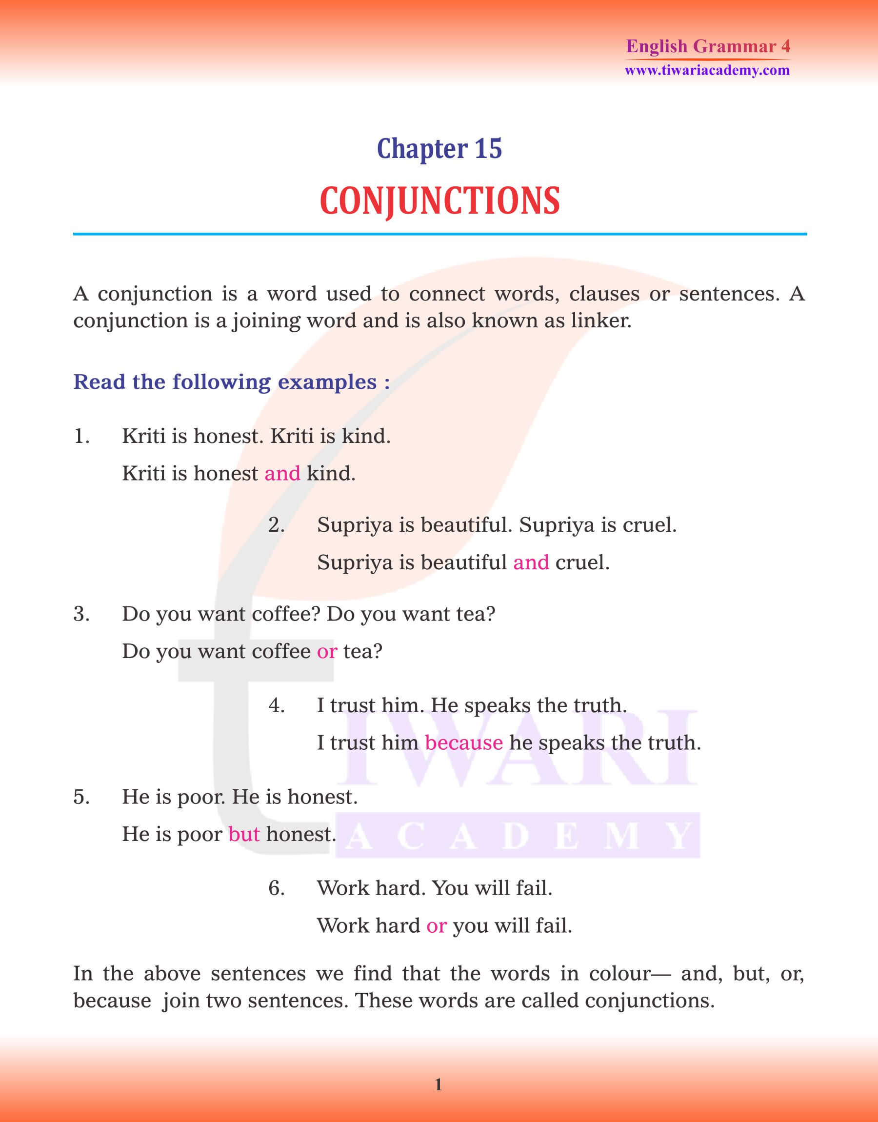 Class 4 Grammar Chapter 15 Conjunctions