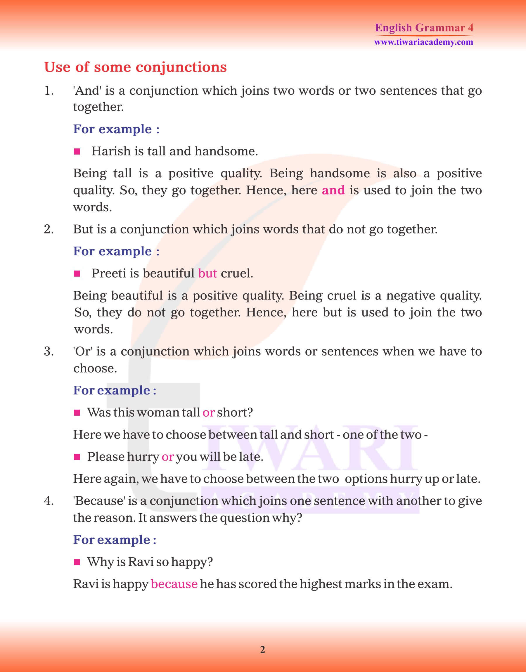 Class 4 English Grammar Conjunctions