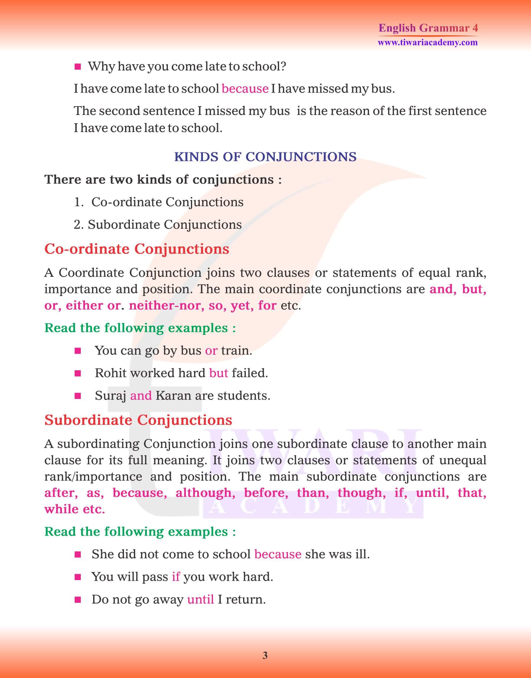 Class 4 English Grammar Kinds of Conjunctions